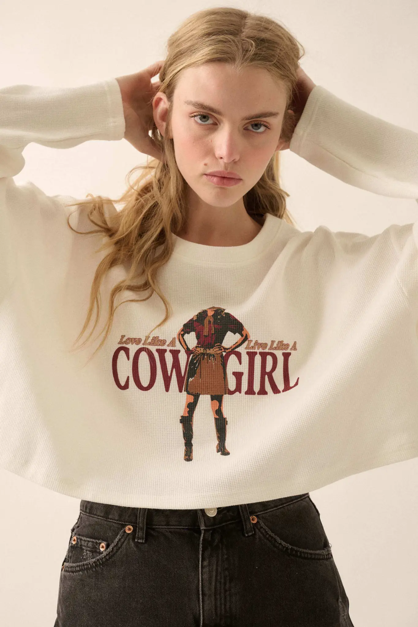 Cowgirl Life Cropped Thermal Graphic Top - Image 4