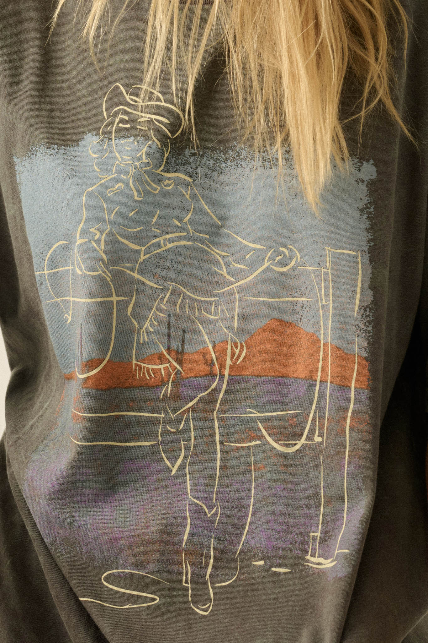 Cowgirl Pinup Vintage-Wash Oversize Graphic Tee - Image 2