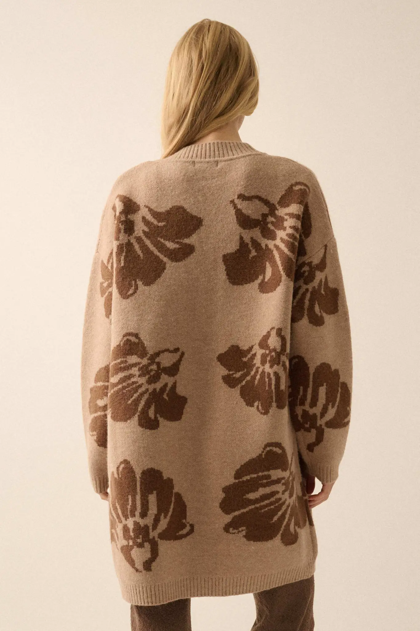 Cozy Blooms Open-Front Floral Jacquard Cardigan - Image 2