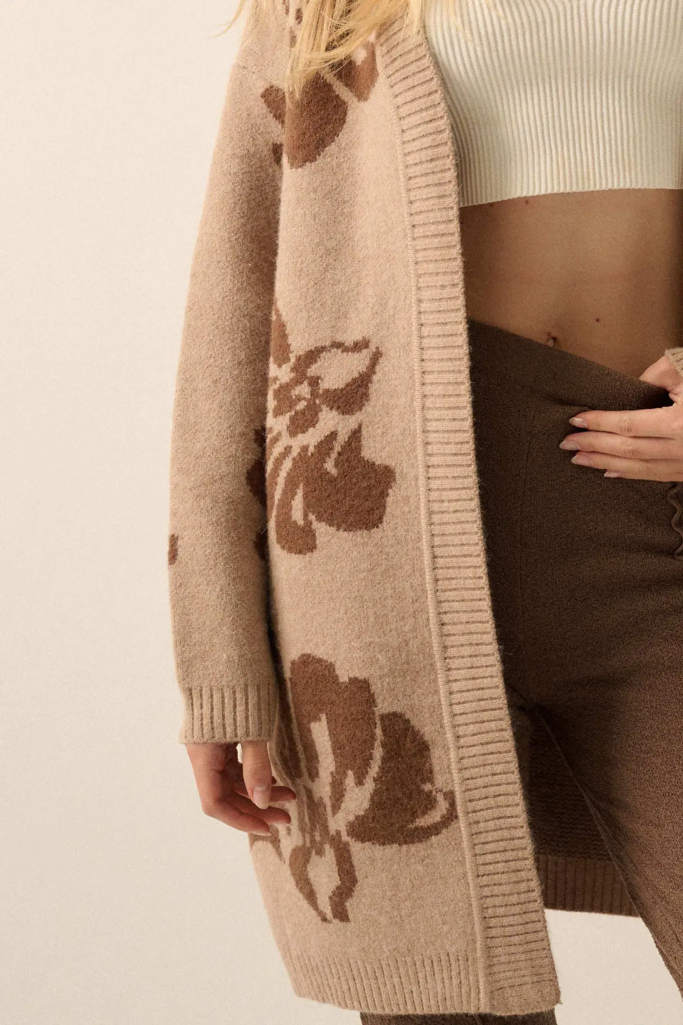 Cozy Blooms Open-Front Floral Jacquard Cardigan - Image 4