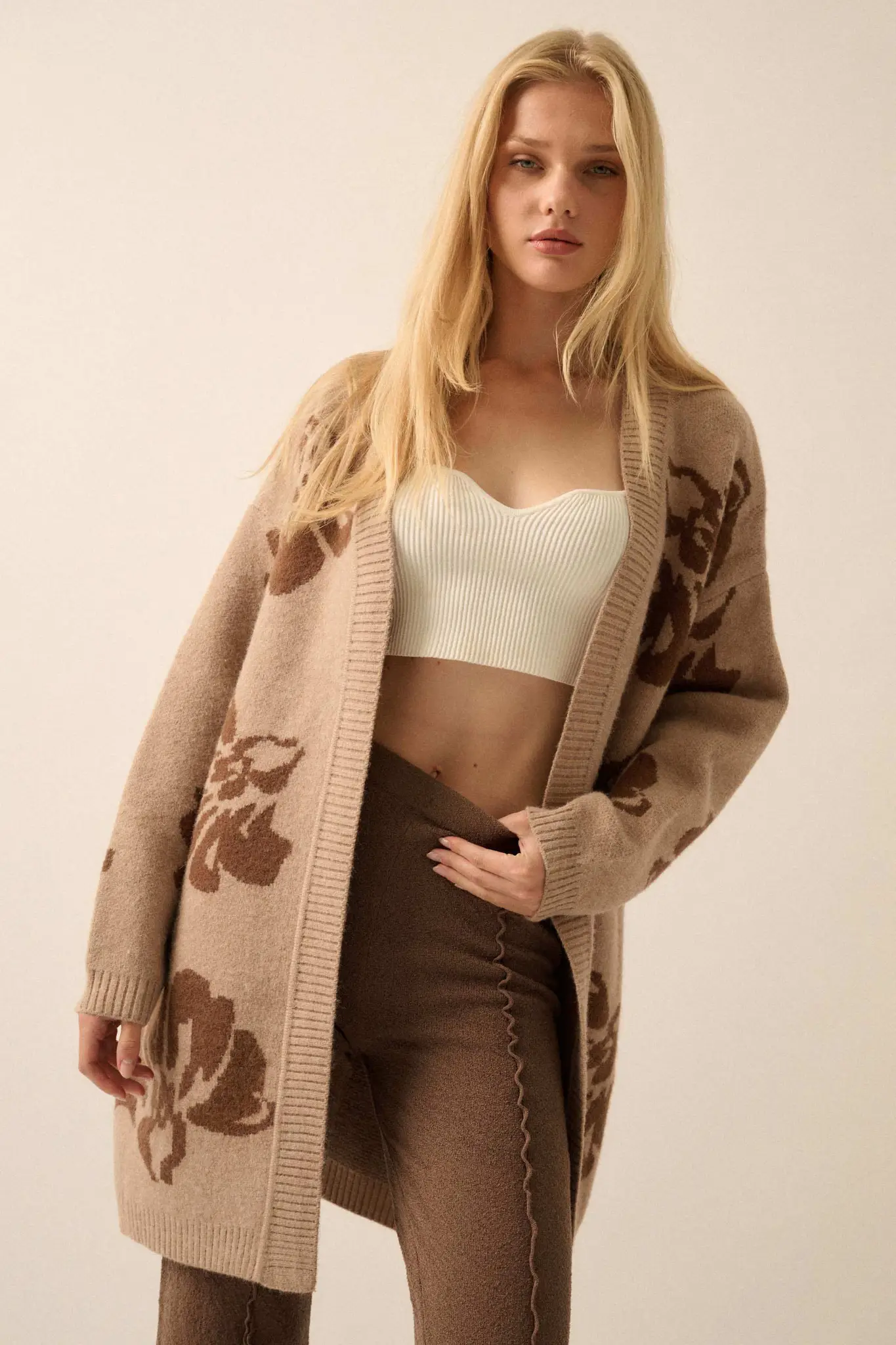Cozy Blooms Open-Front Floral Jacquard Cardigan - Image 5