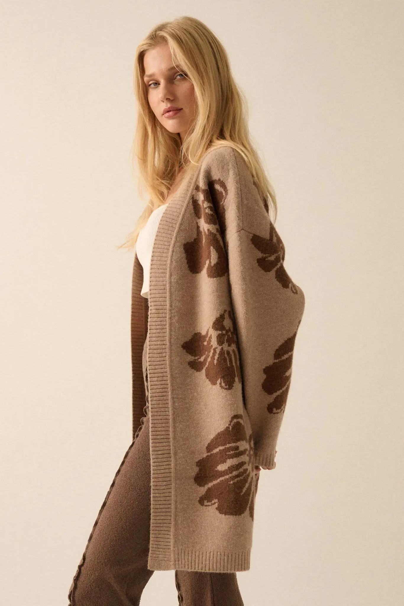 Cozy Blooms Open-Front Floral Jacquard Cardigan - Image 6