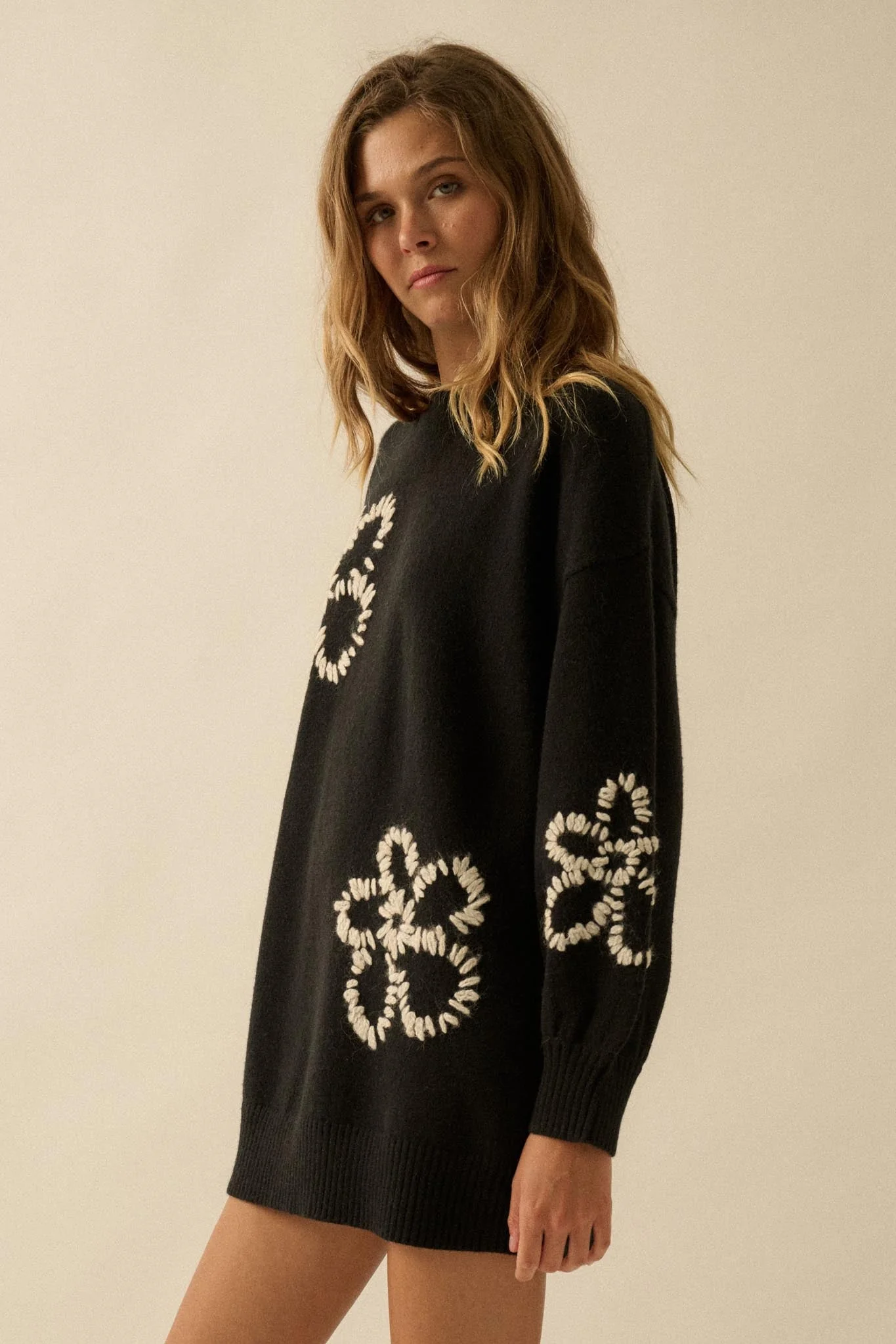 Cozy Petals Floral-Embroidered Mini Sweater Dress - Image 11