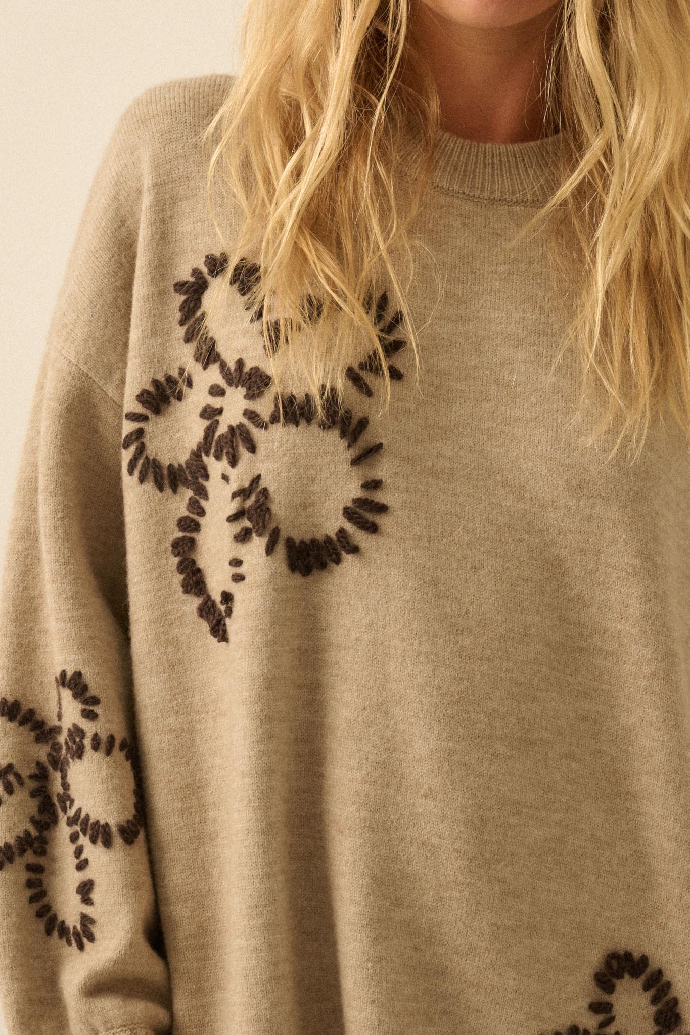 Cozy Petals Floral-Embroidered Mini Sweater Dress - Image 2