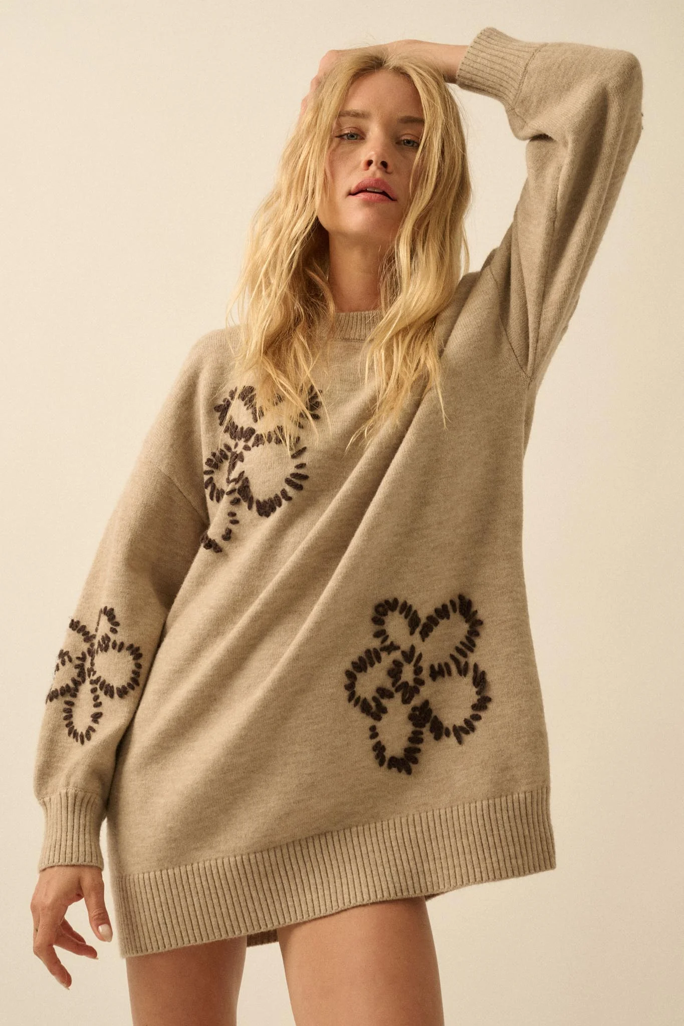 Cozy Petals Floral-Embroidered Mini Sweater Dress - Image 4