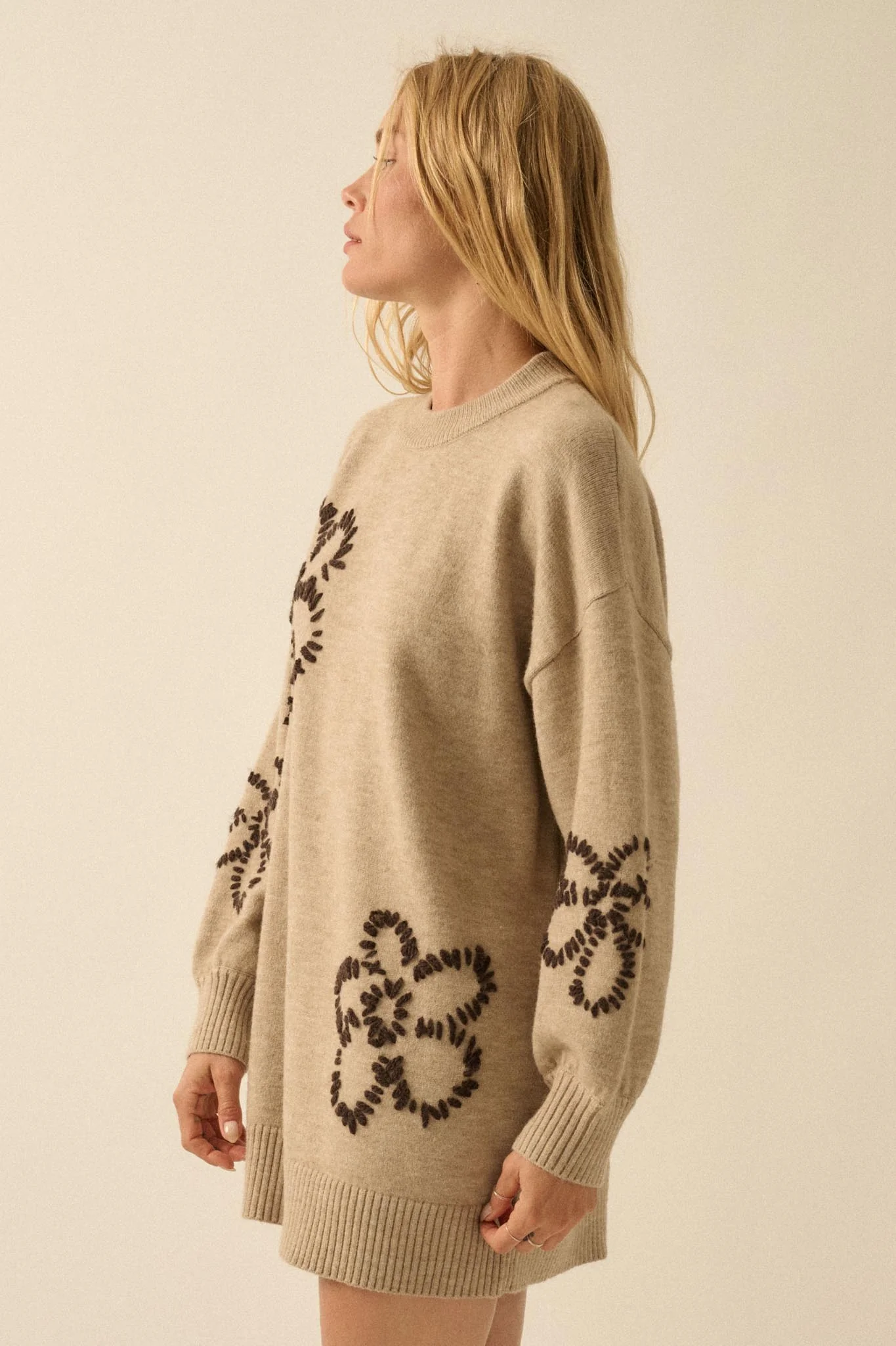 Cozy Petals Floral-Embroidered Mini Sweater Dress - Image 5