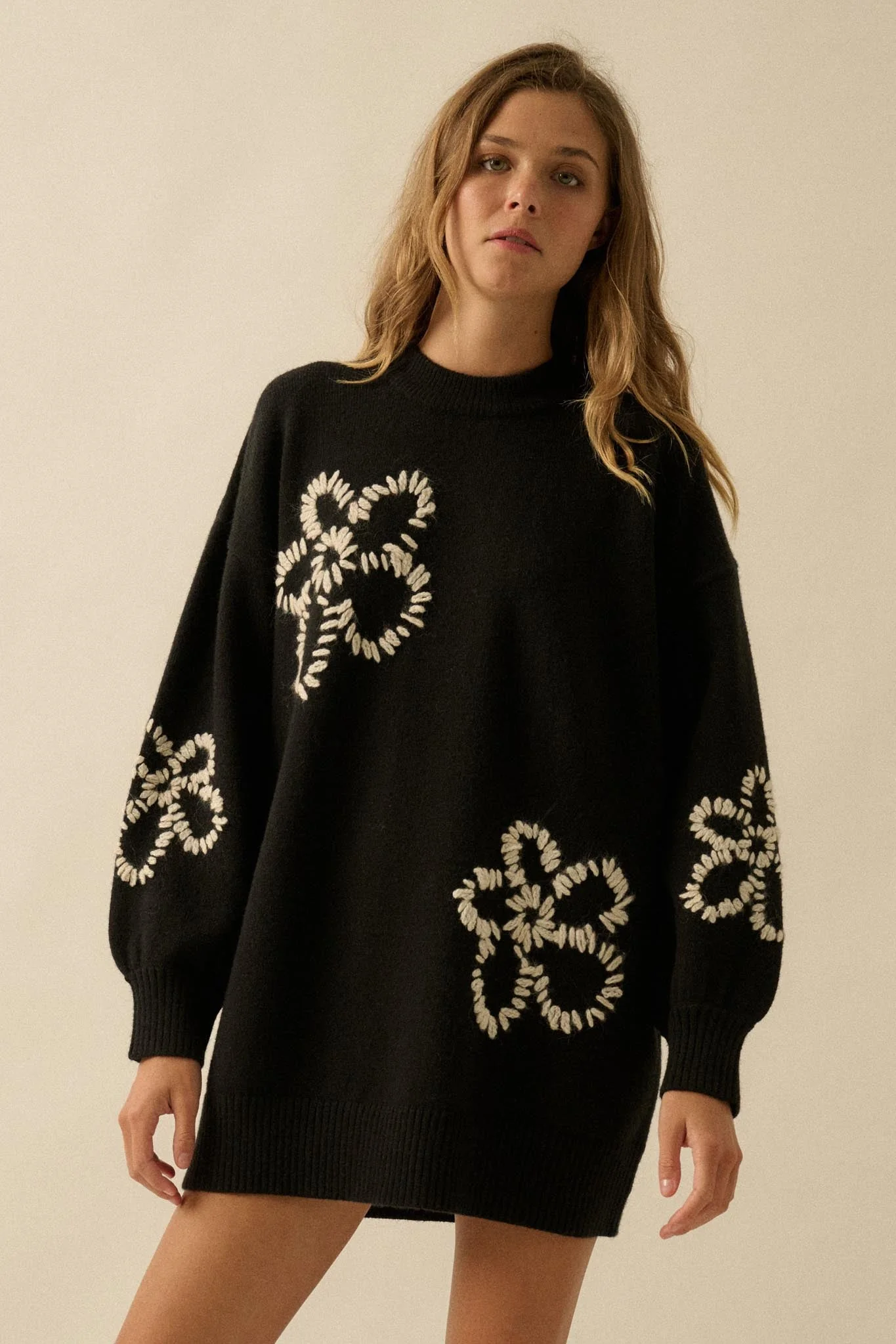 Cozy Petals Floral-Embroidered Mini Sweater Dress - Image 7