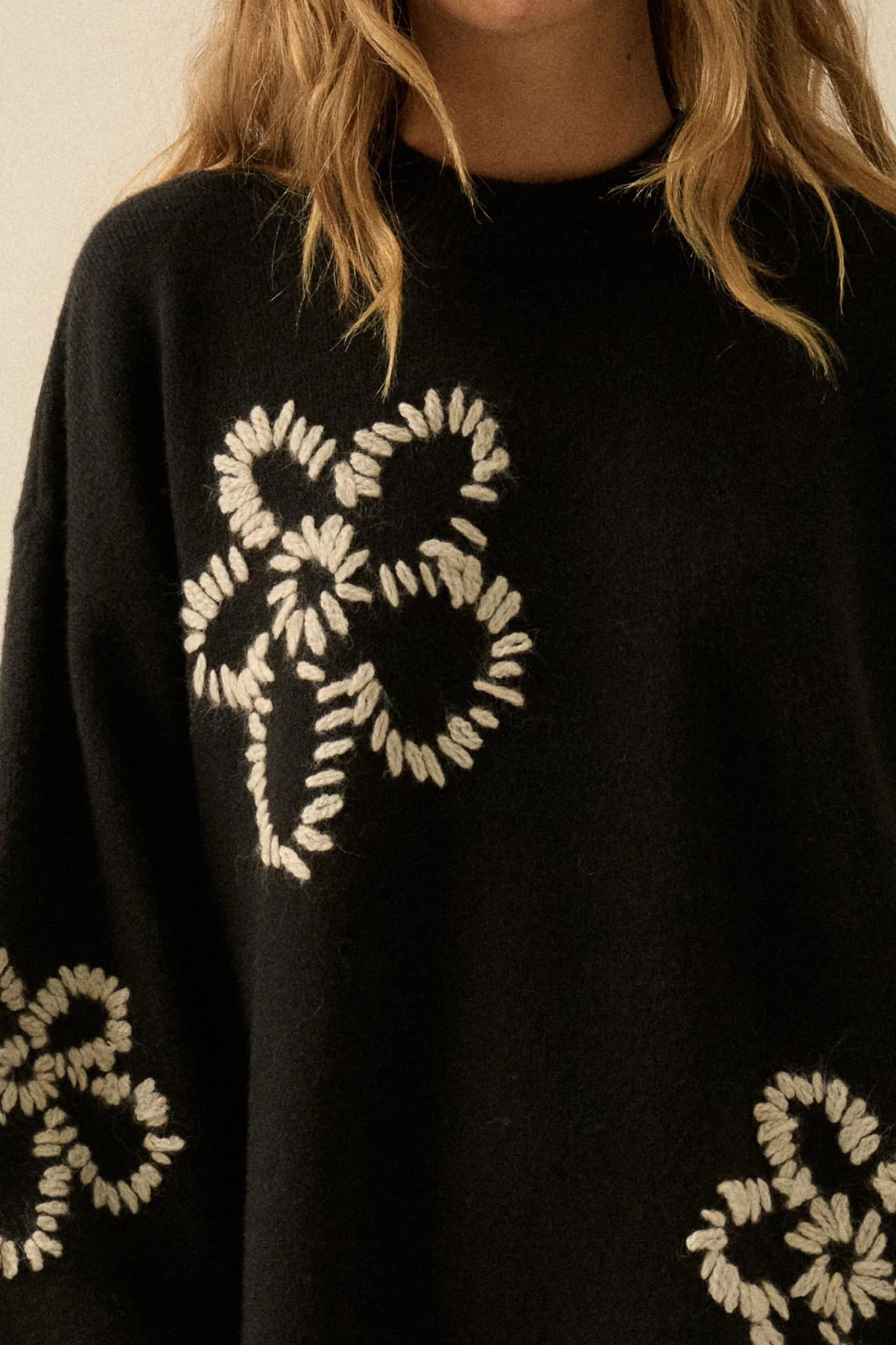 Cozy Petals Floral-Embroidered Mini Sweater Dress - Image 8