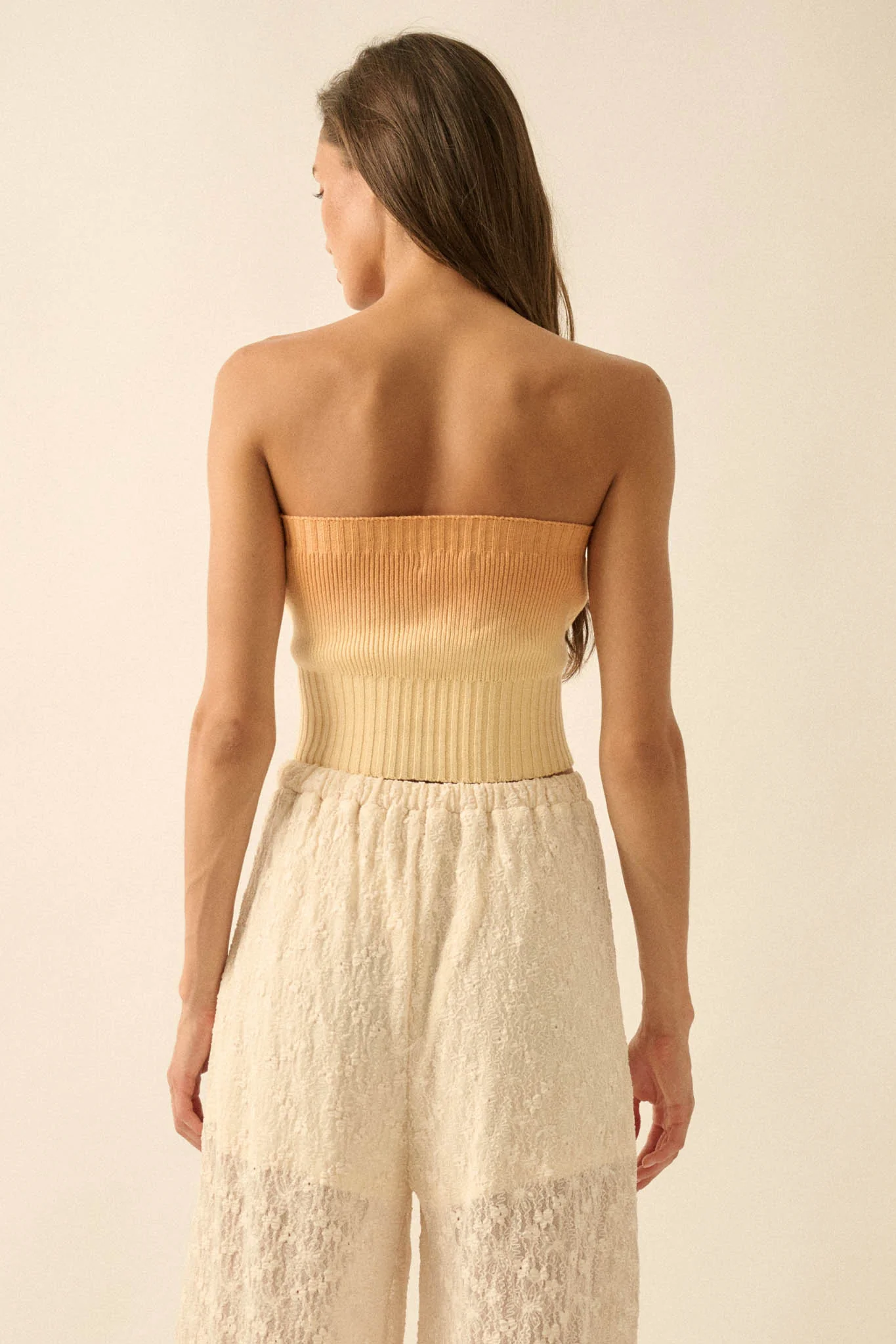 Cross Fade Ombre Ribbed Knit Strapless Tube Top - Image 9
