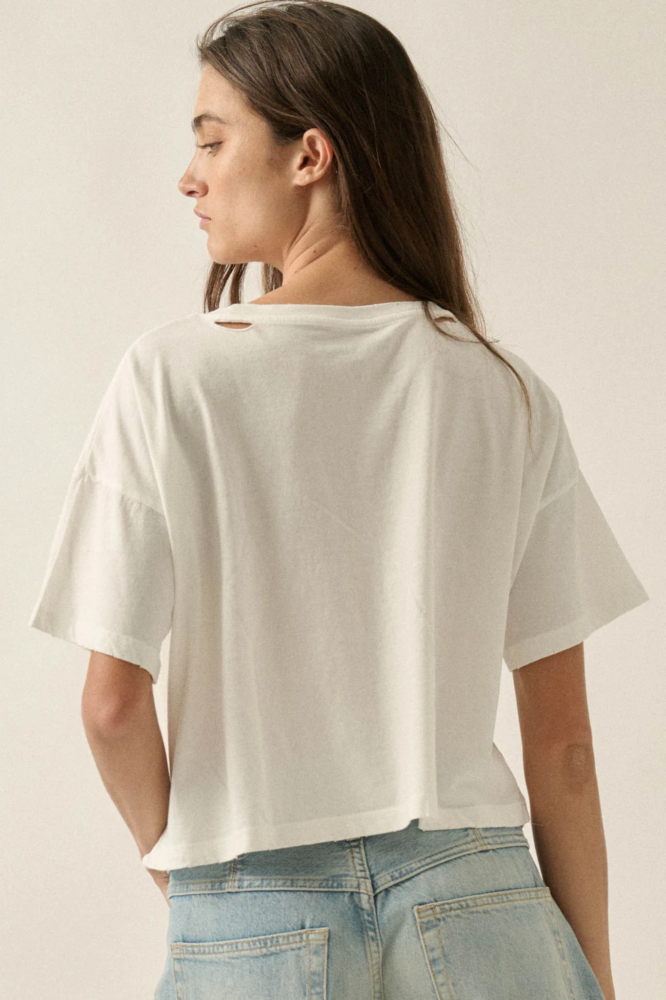 Cross Stitch Roses Distressed Cropped Graphic Tee - Image 6
