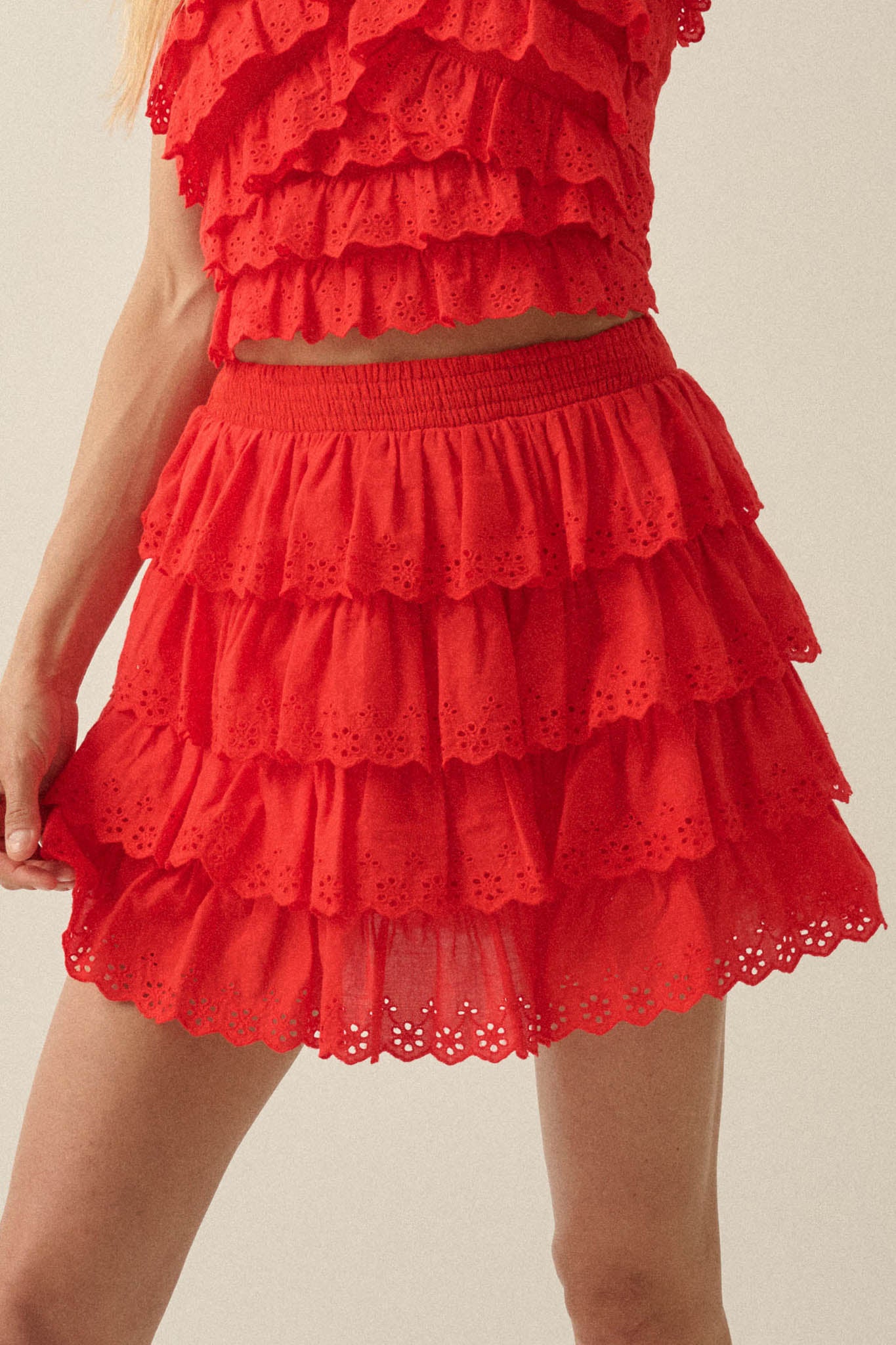 Crush On You Tiered ruffle Eyelet Lace Mini Skirt - Image 10