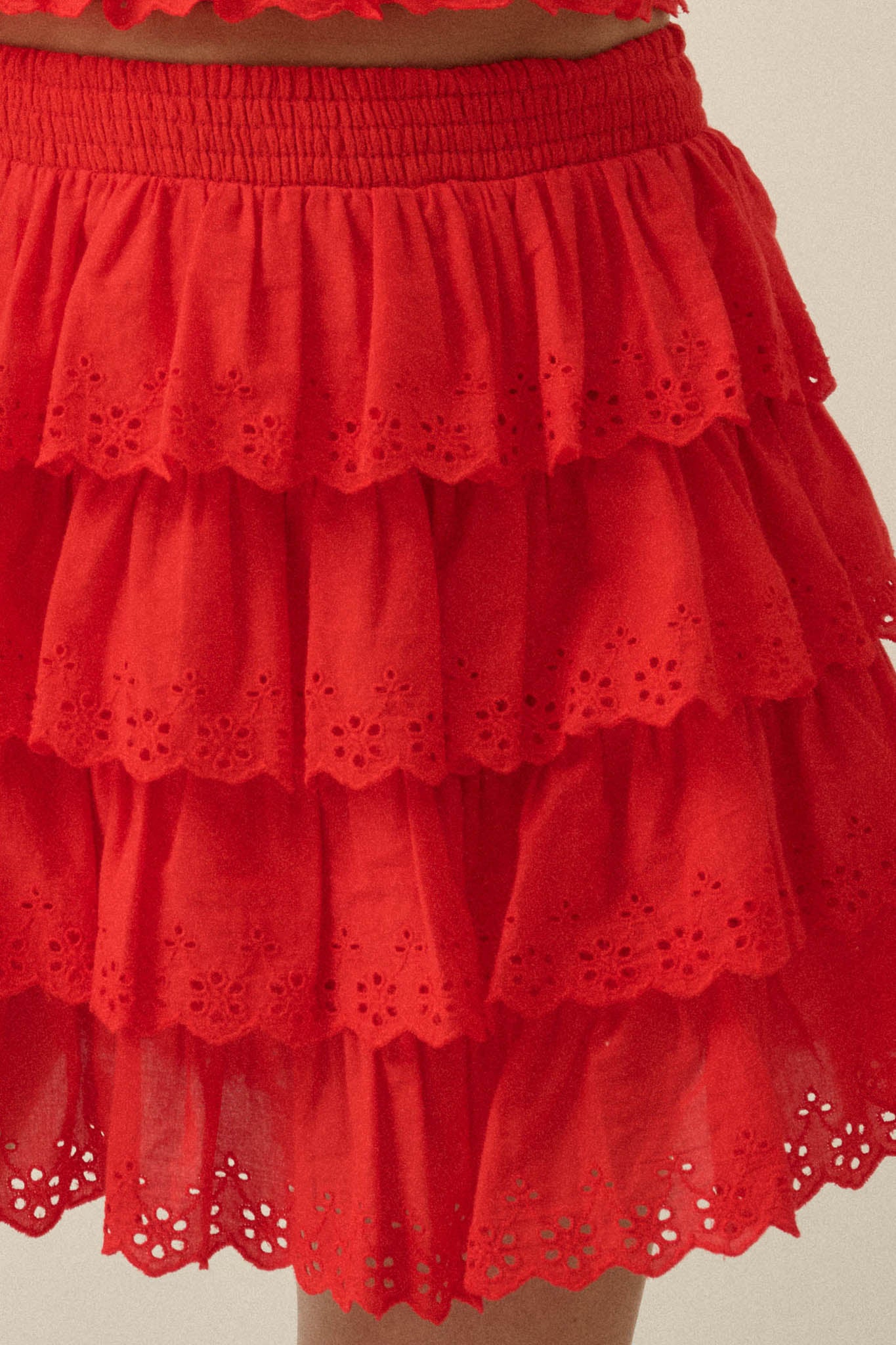Crush On You Tiered ruffle Eyelet Lace Mini Skirt - Image 12