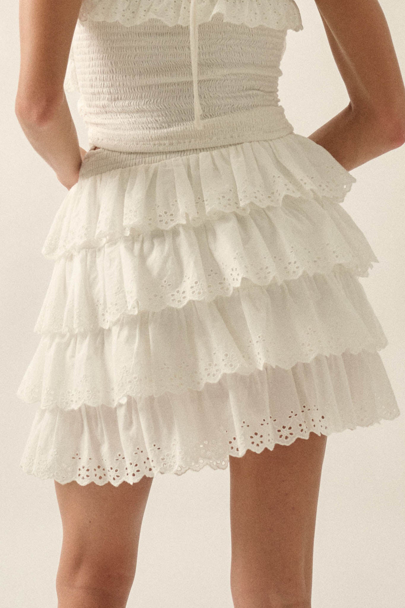 Crush On You Tiered ruffle Eyelet Lace Mini Skirt - Image 9