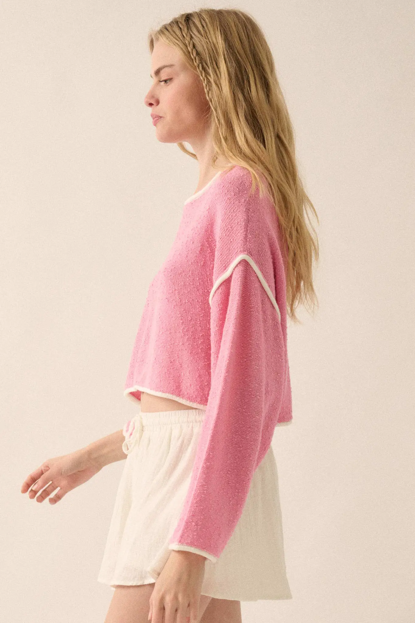Cuddle Party Cropped Exposed-Seam Sweater - Image 9