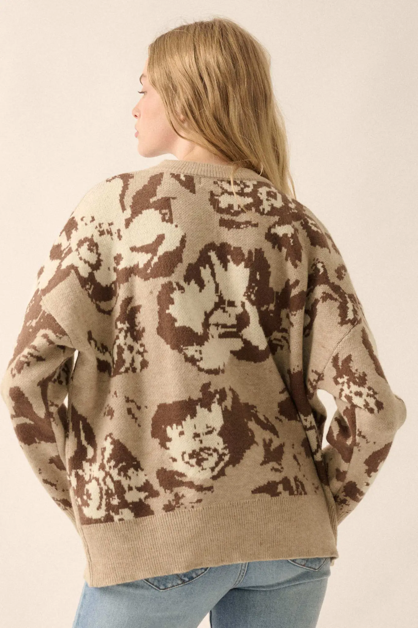 Cuddly Blossoms Oversize Floral Jacquard Sweater - Image 2