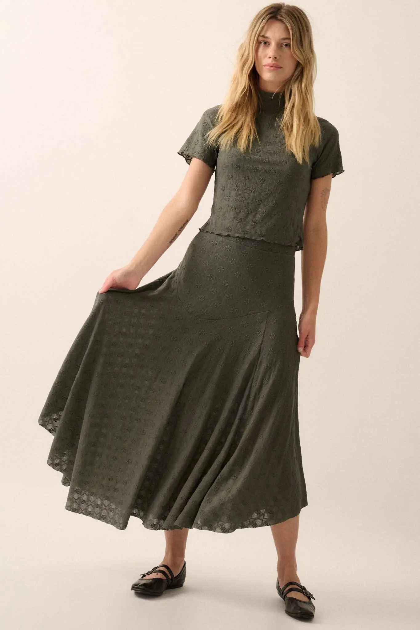 Dainty Days Floral Lace Asymmetrical Midi Skirt - Image 9