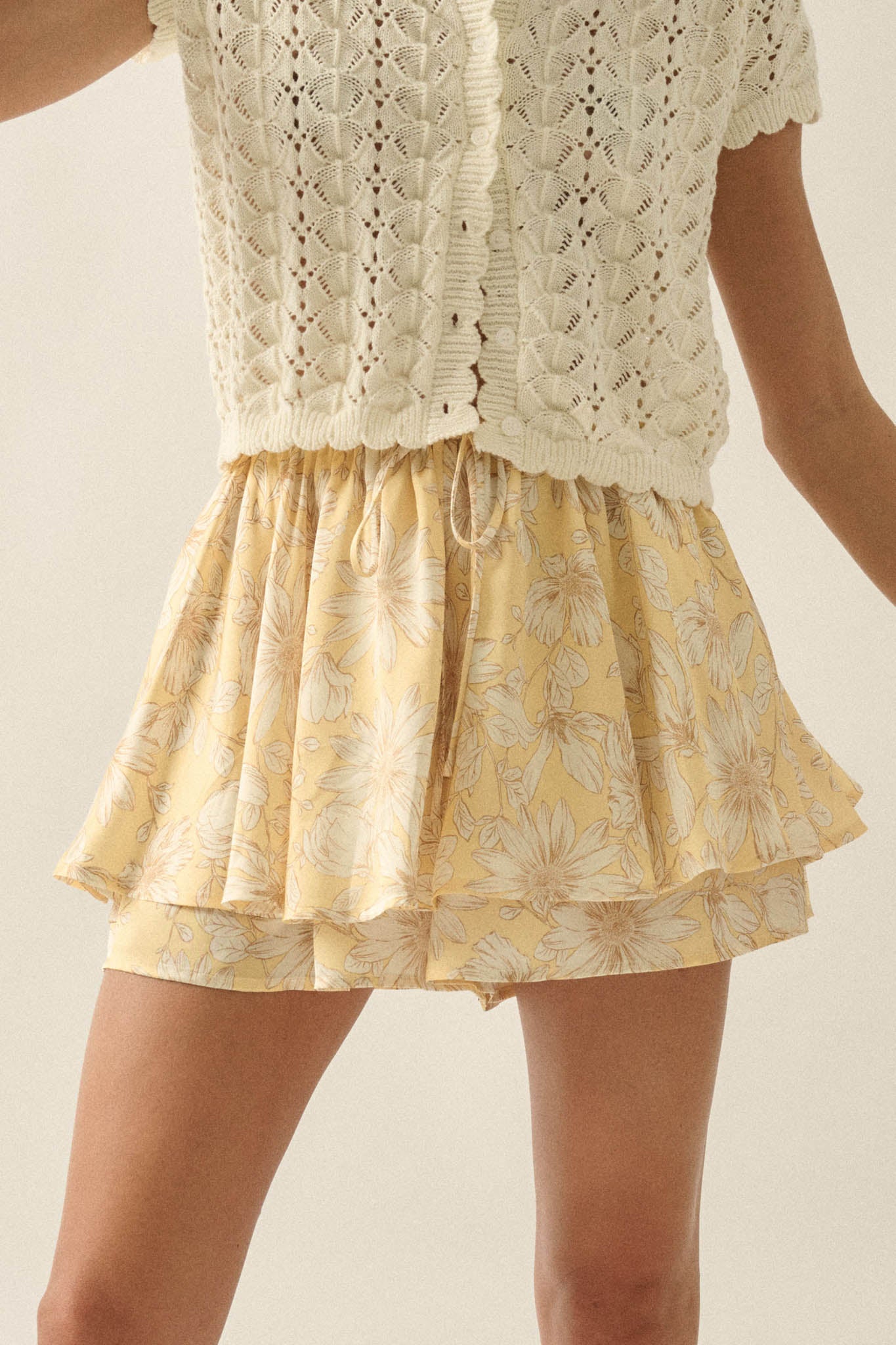 Dancing Daisies Floral Satin Drawstring Mini Skort - Image 2