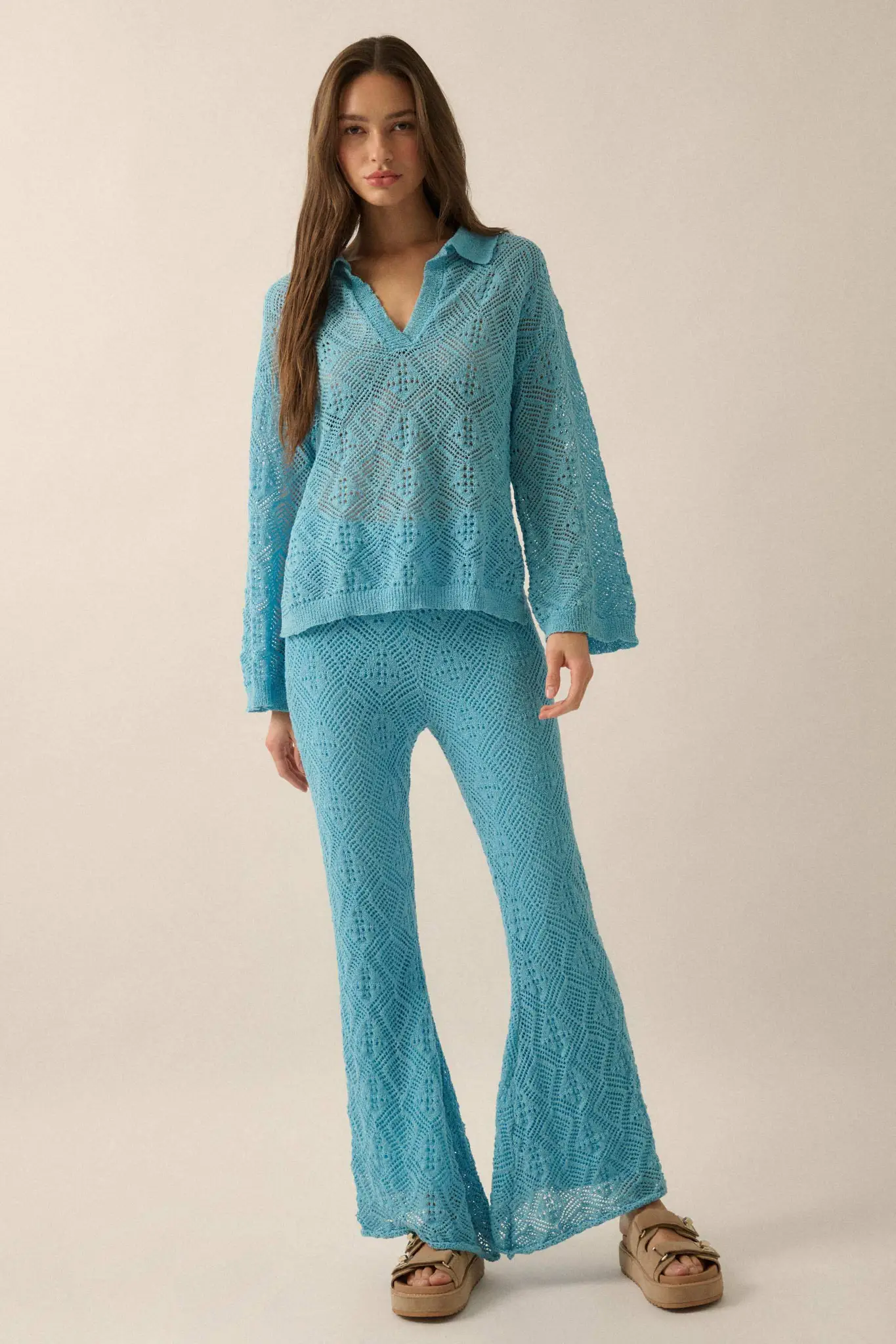 Dancing Diamonds Pointelle Crochet-Knit Pants - Image 13
