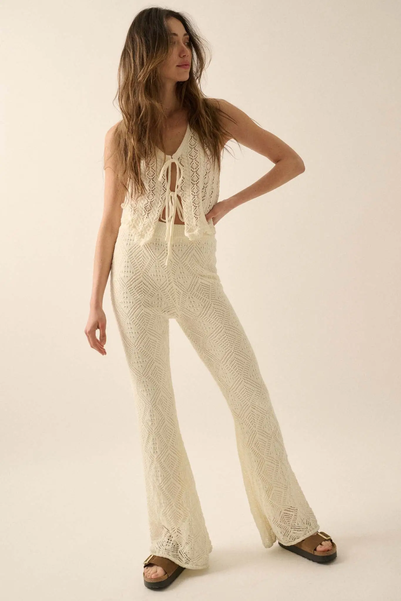 Dancing Diamonds Pointelle Crochet-Knit Pants - Image 7