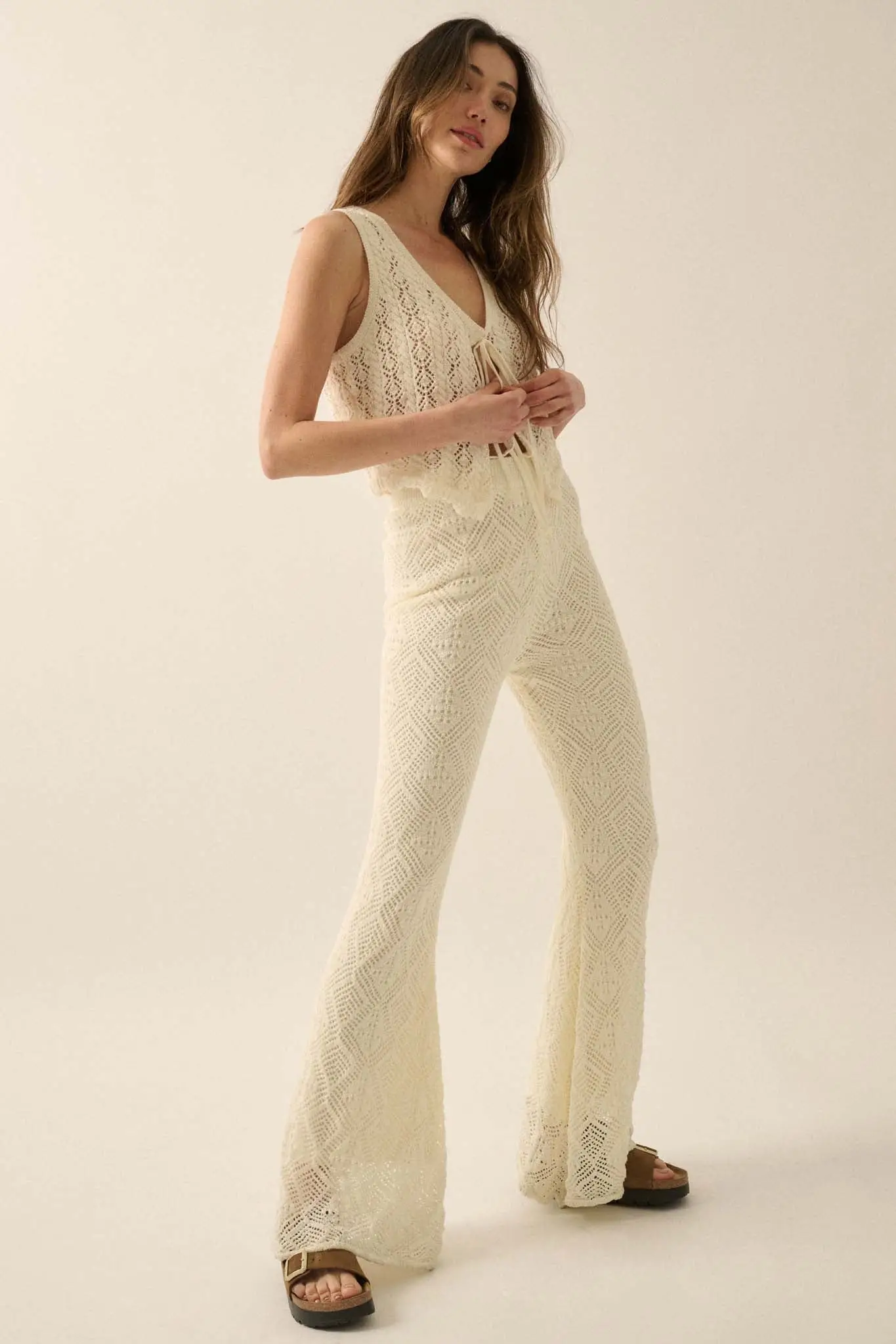 Dancing Diamonds Pointelle Crochet-Knit Pants - Image 8