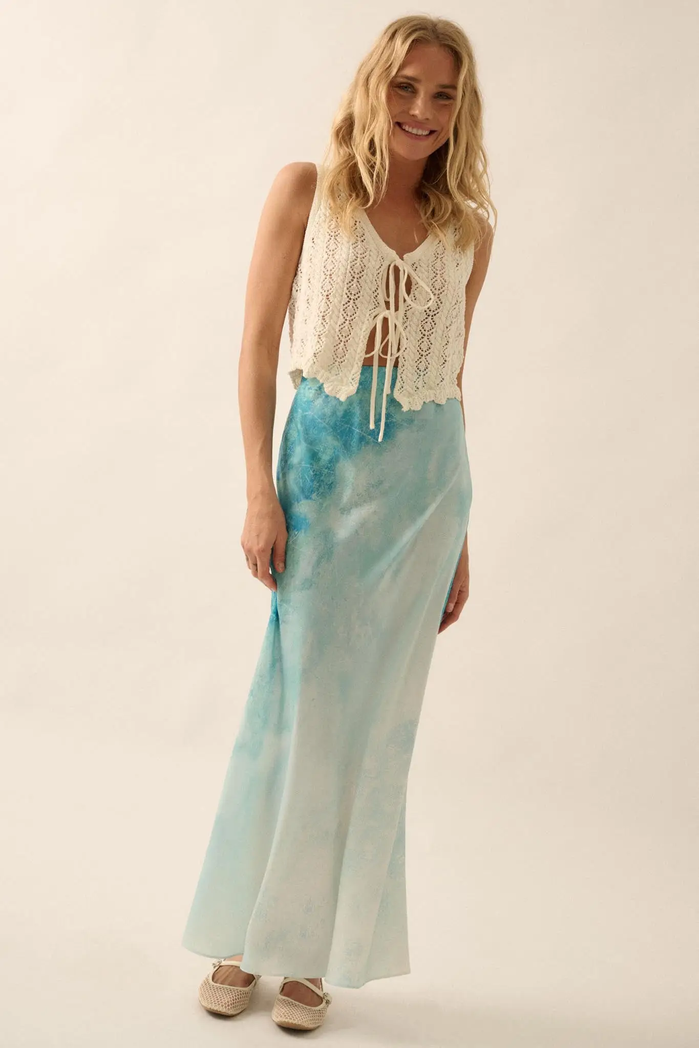 Dancing in the Rain Tie-Dye Satin Maxi Skirt