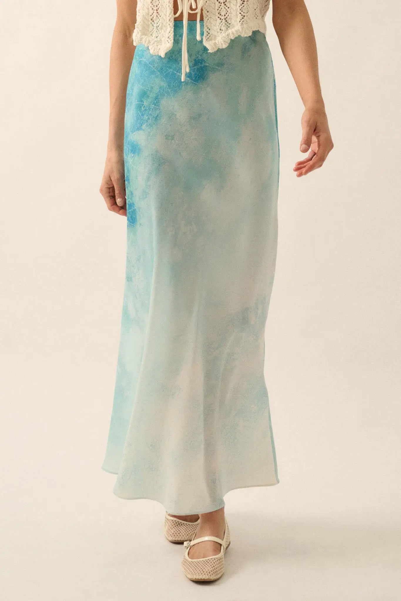 Dancing in the Rain Tie-Dye Satin Maxi Skirt - Image 2