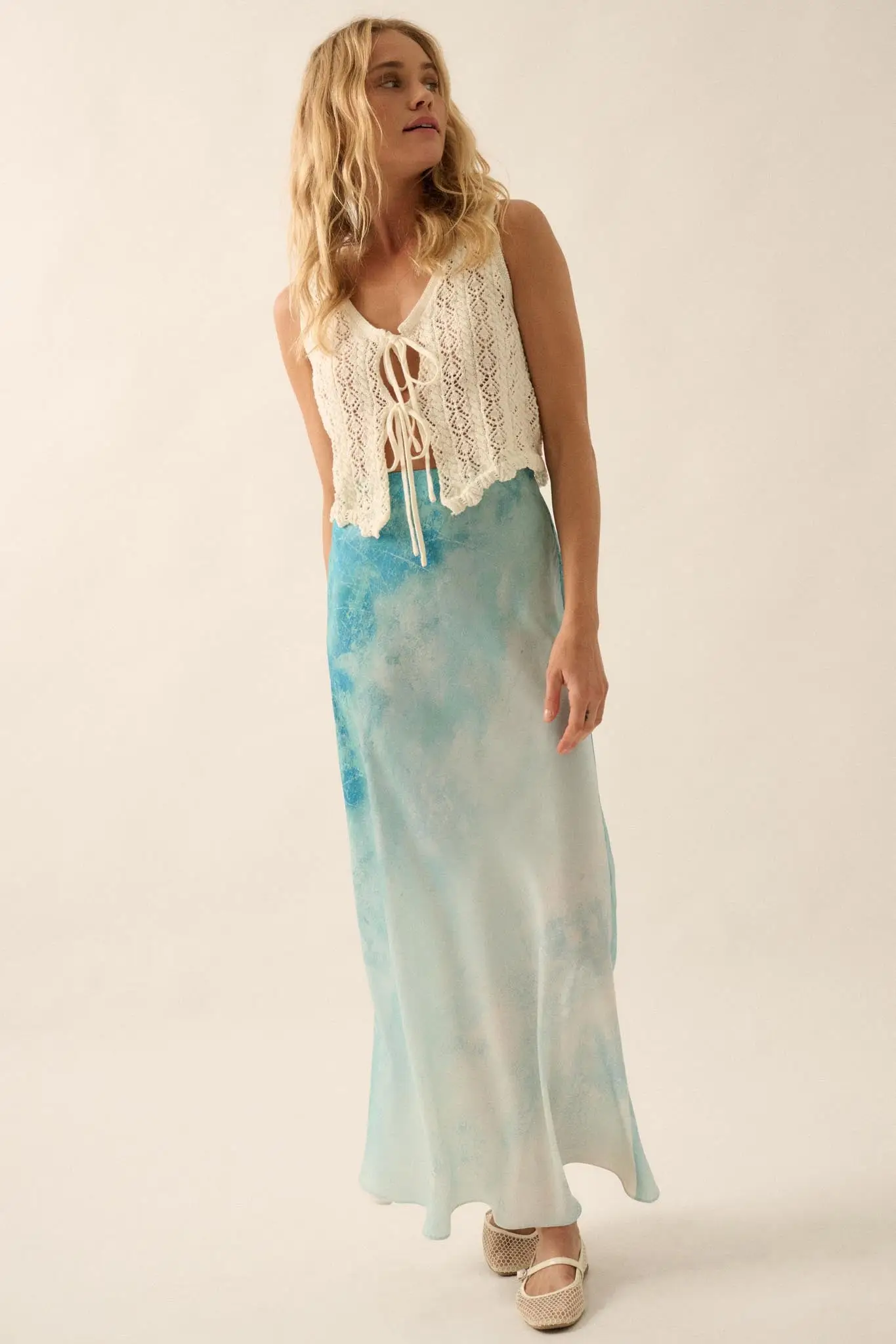 Dancing in the Rain Tie-Dye Satin Maxi Skirt - Image 3