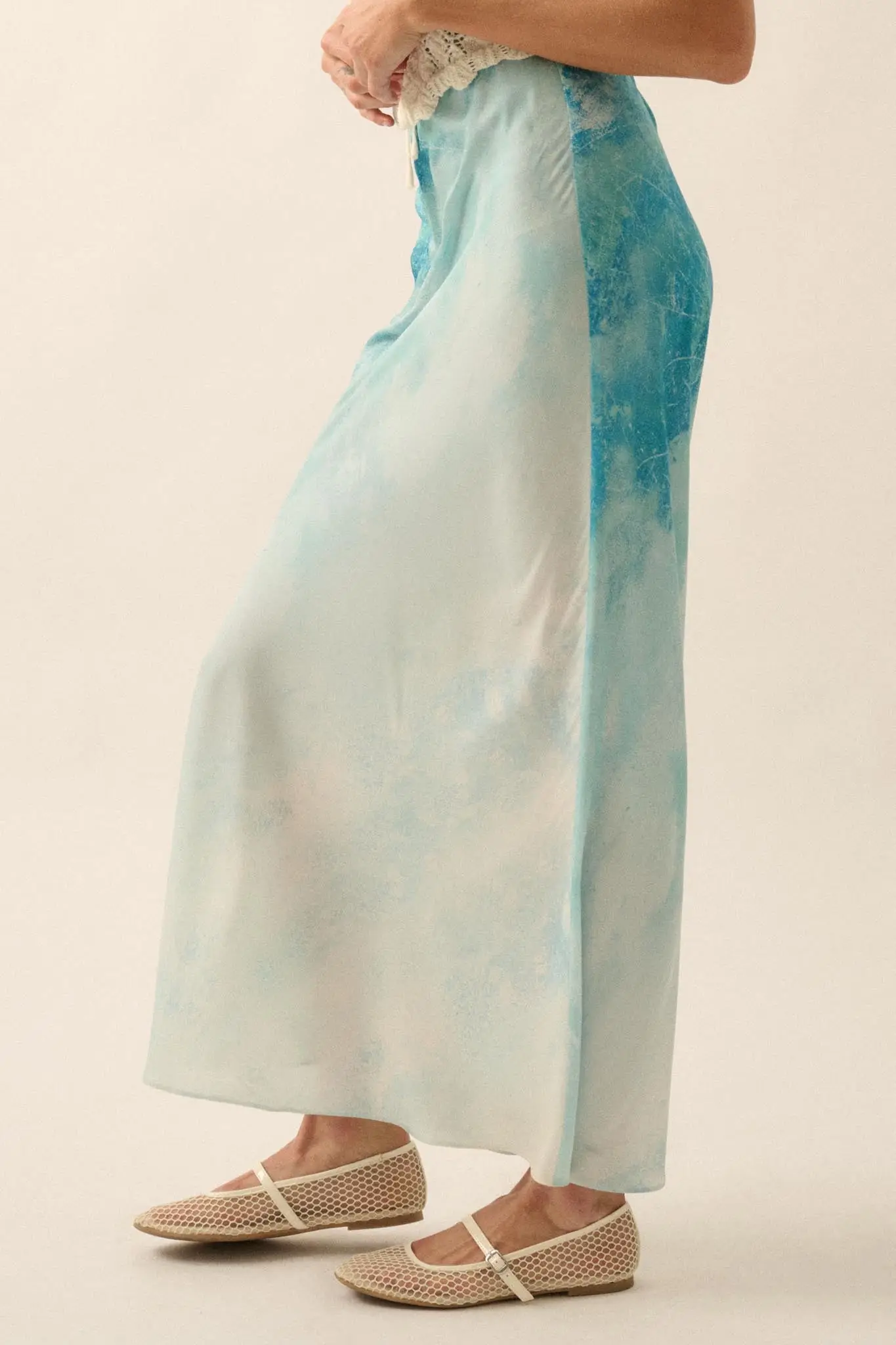 Dancing in the Rain Tie-Dye Satin Maxi Skirt - Image 5