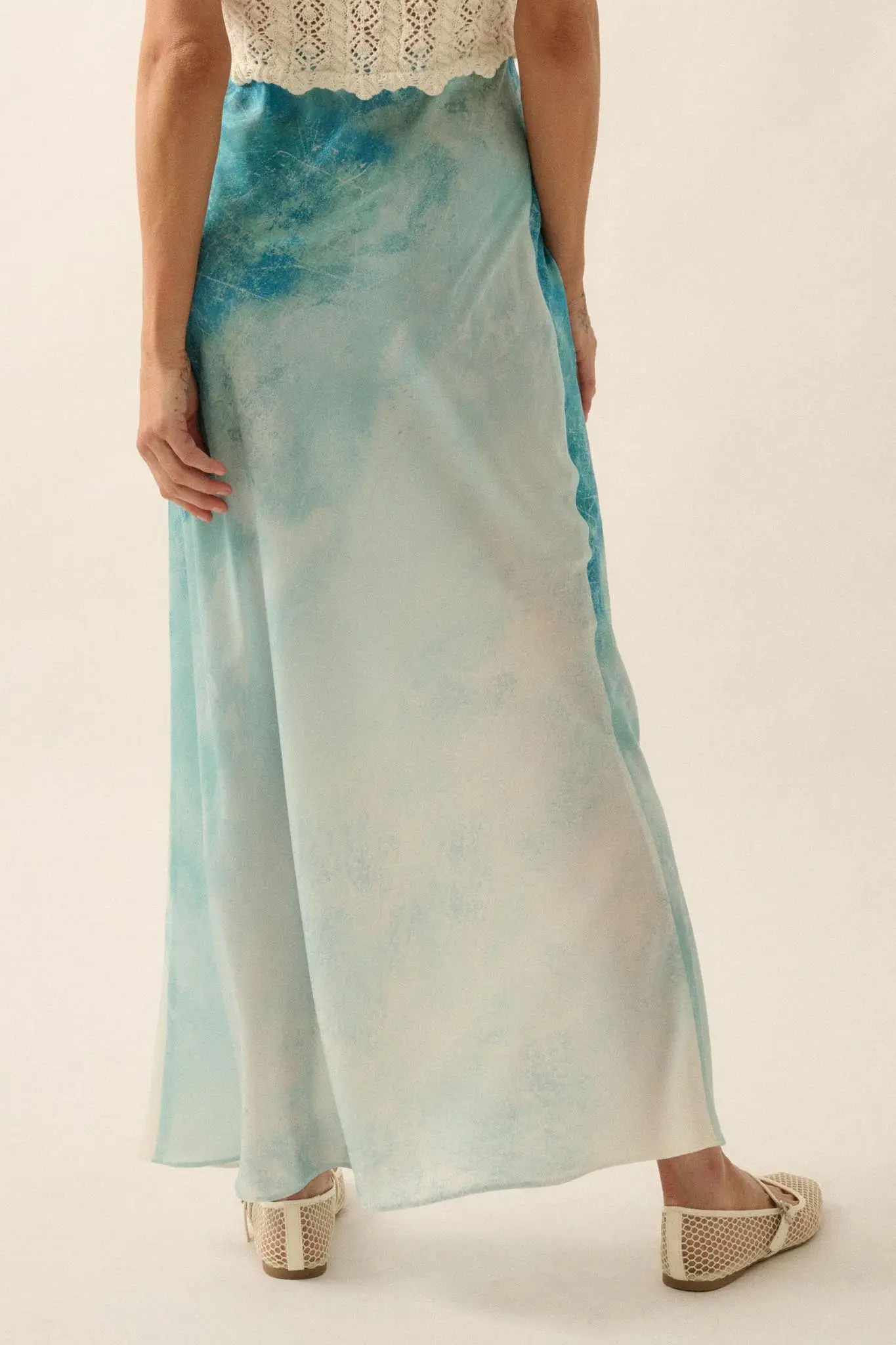 Dancing in the Rain Tie-Dye Satin Maxi Skirt - Image 6
