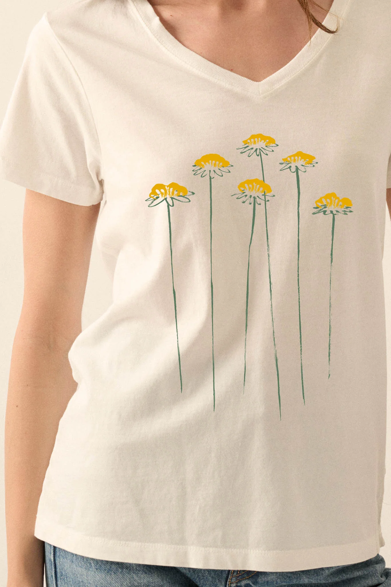Dandelion Season V-Neck Floral Graphic Tee - Image 2