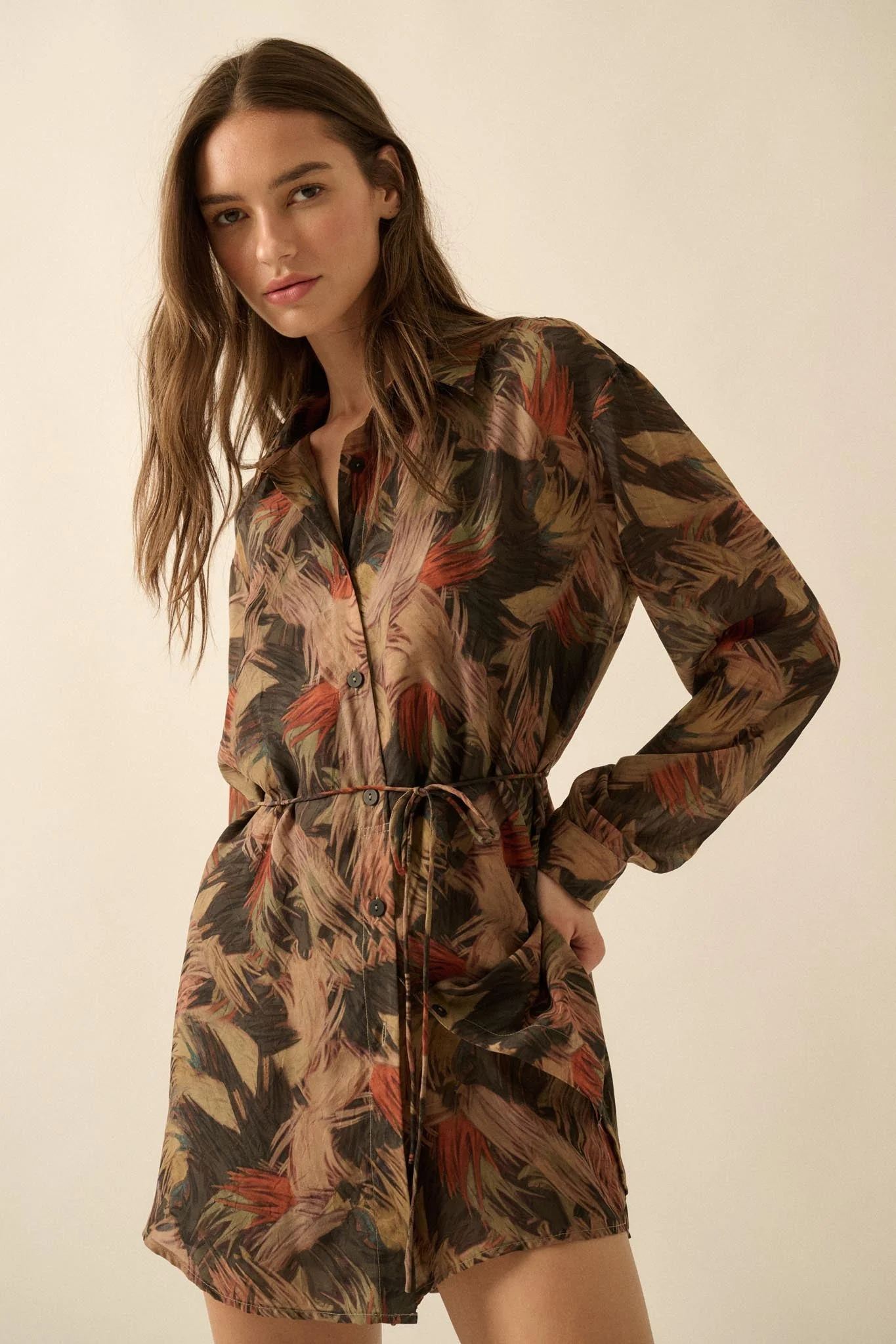 Dare to Imagine Abstract-Print Belted Shirt Romper - Image 10