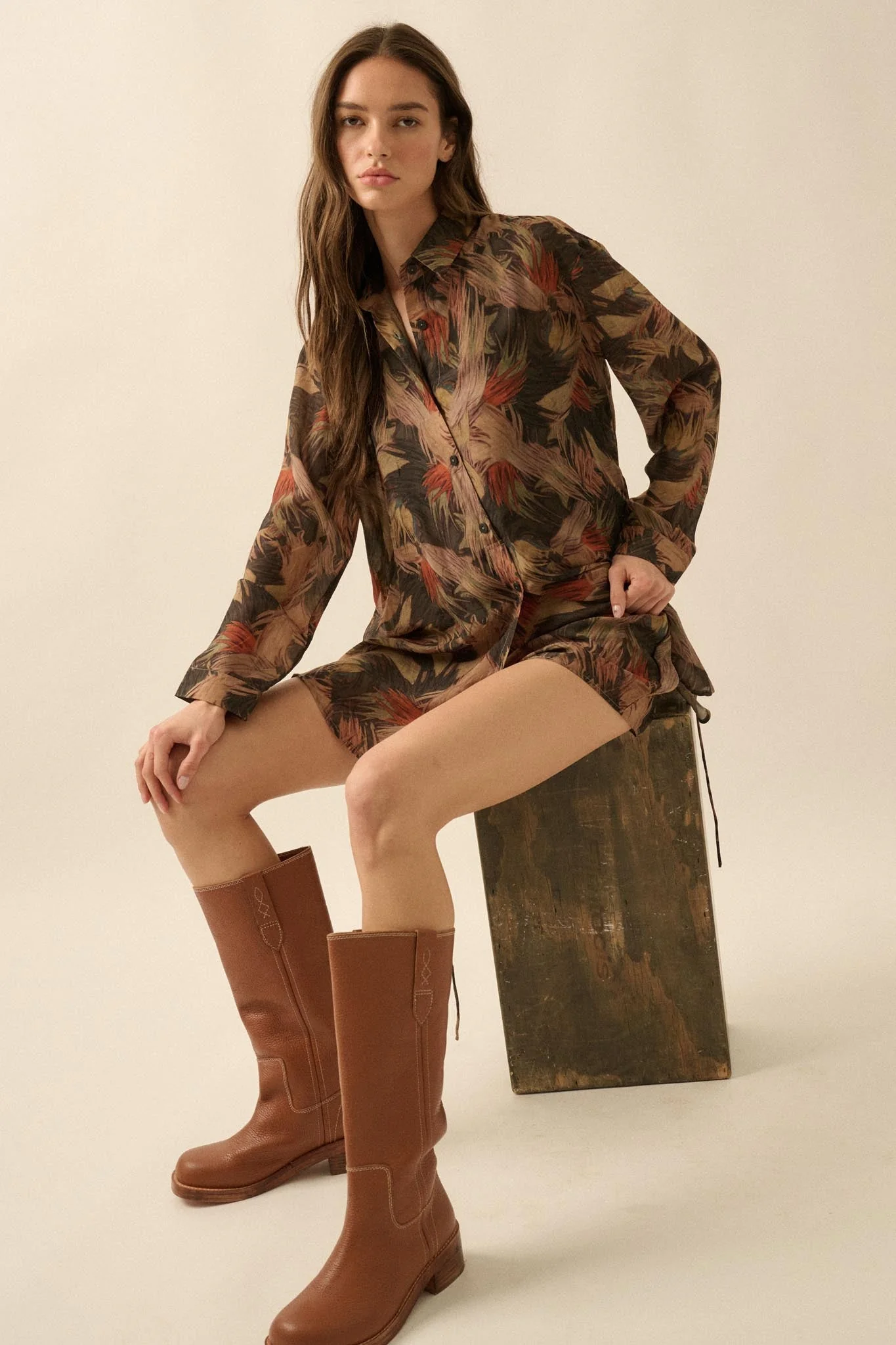 Dare to Imagine Abstract-Print Belted Shirt Romper - Image 13