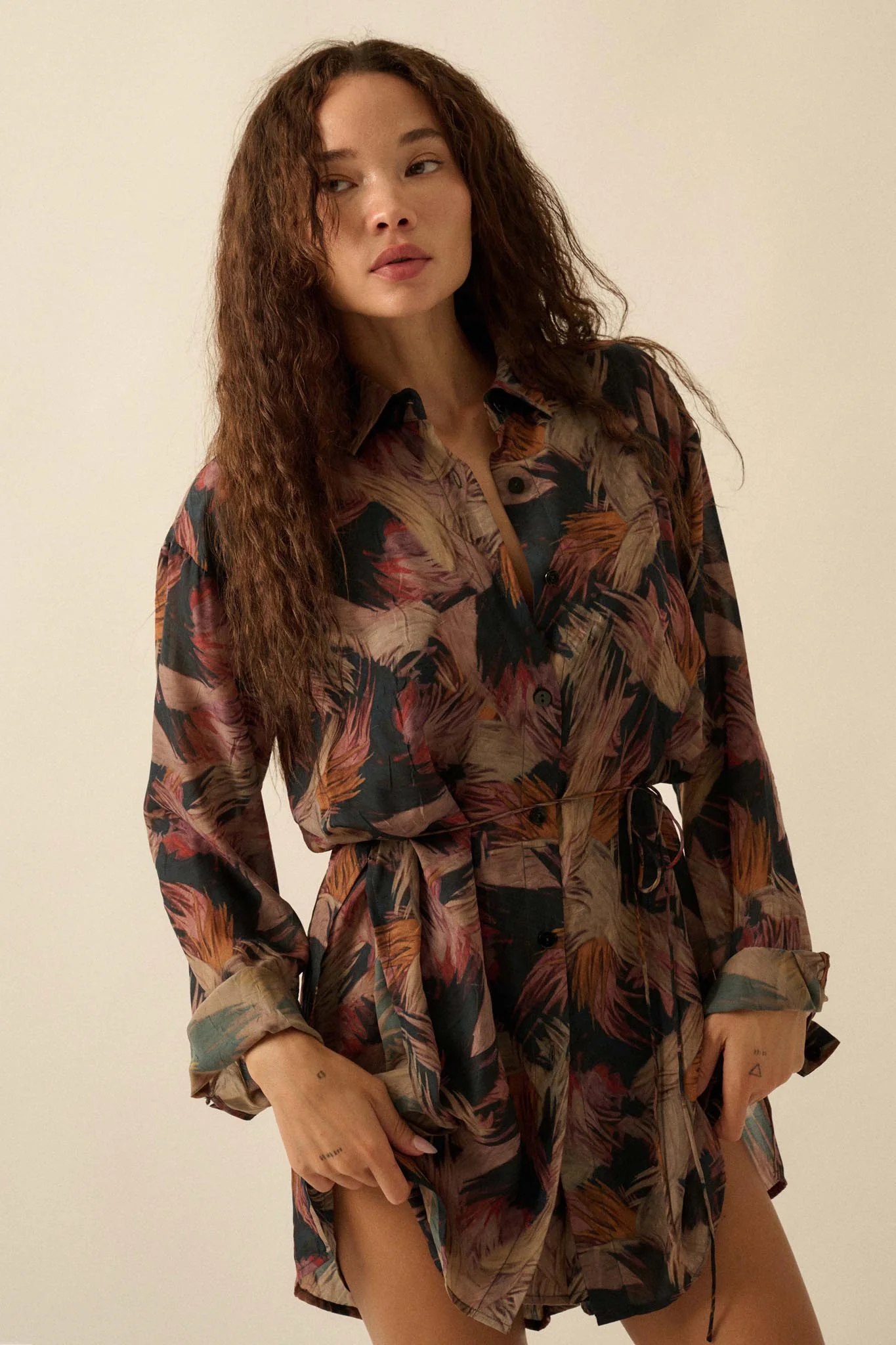 Dare to Imagine Abstract-Print Belted Shirt Romper - Image 4