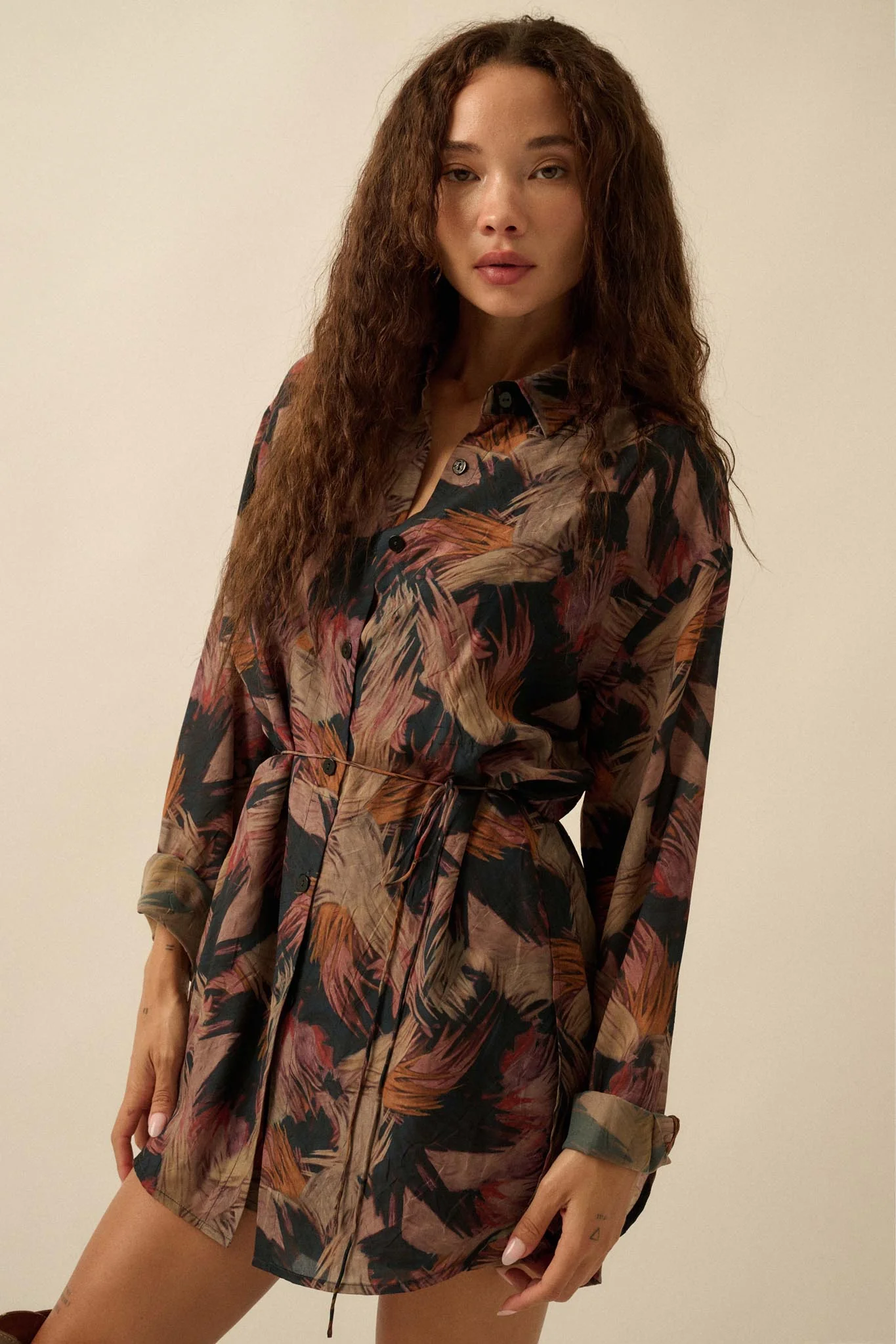 Dare to Imagine Abstract-Print Belted Shirt Romper - Image 7