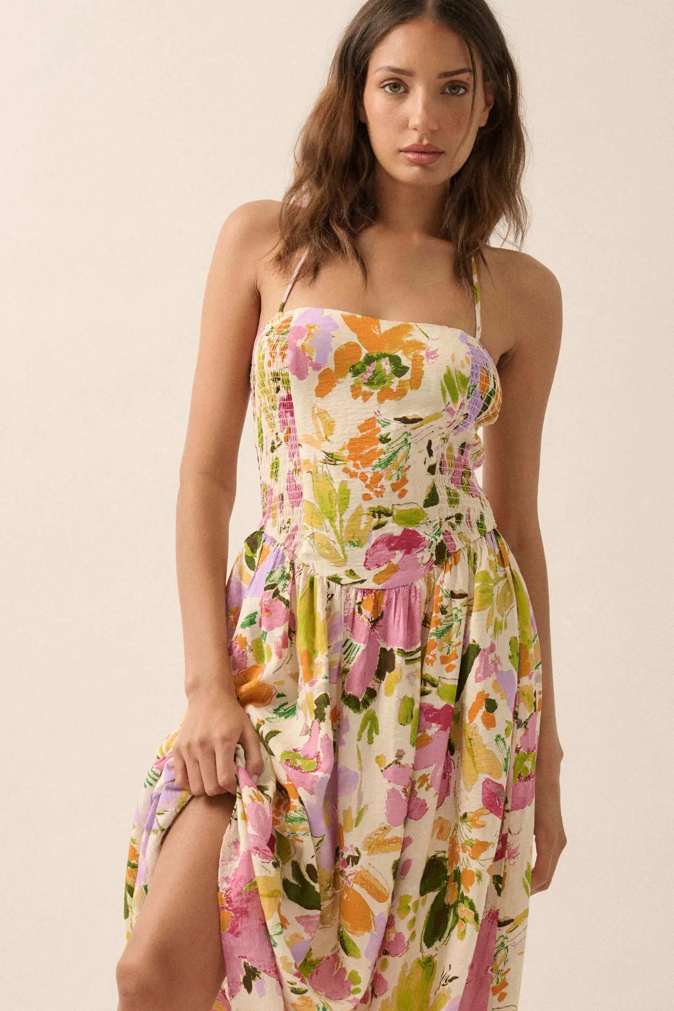 Dawn Dreams Smocked Floral Halter Midi Dress - Image 2