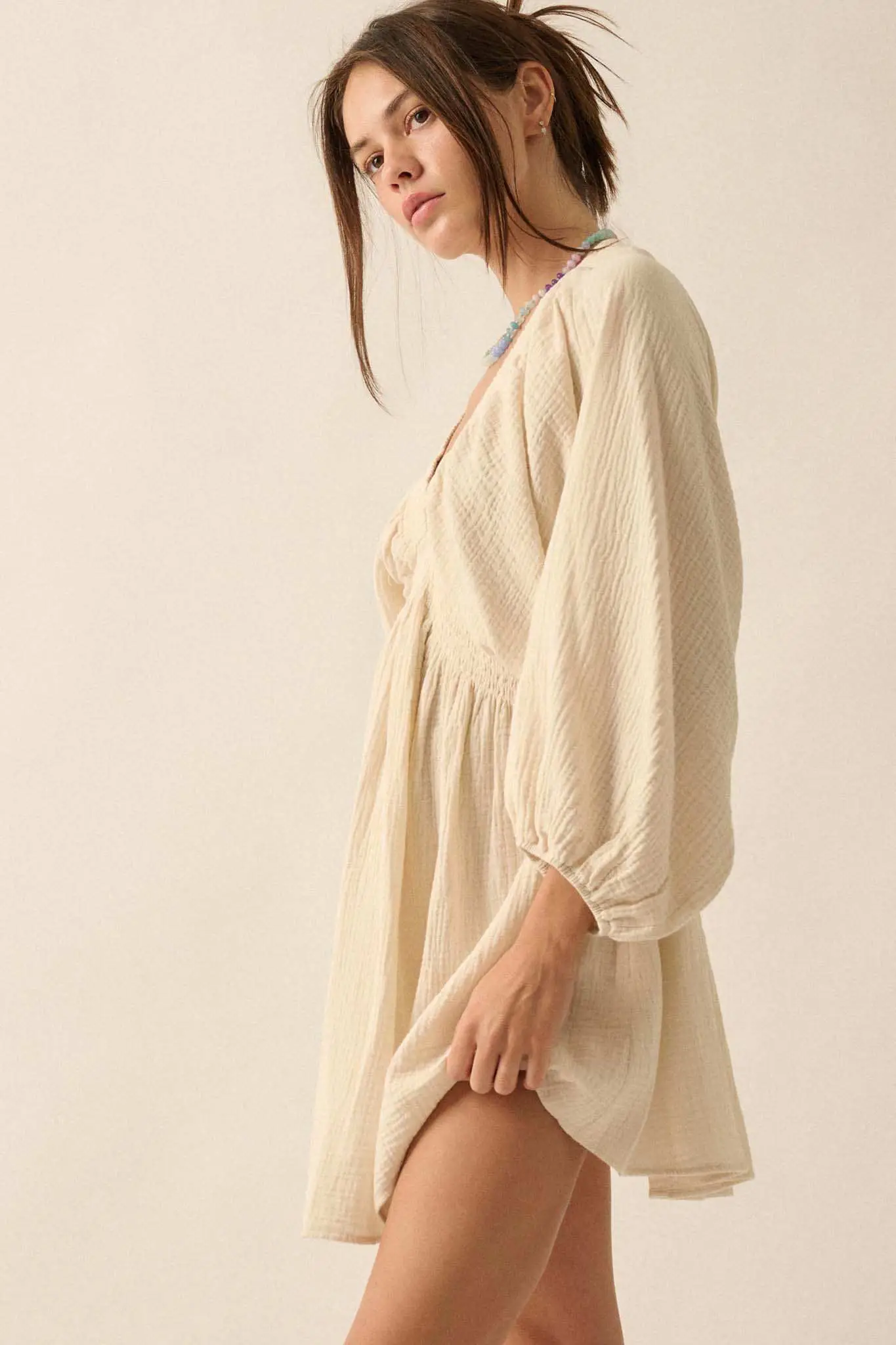 Dawn of Love Crinkle Cotton Kimono Mini Dress - Image 9