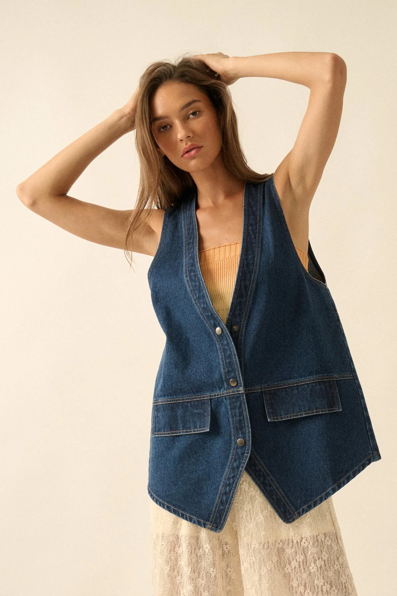 Days Go By Denim Snap-Front Vest - Image 4