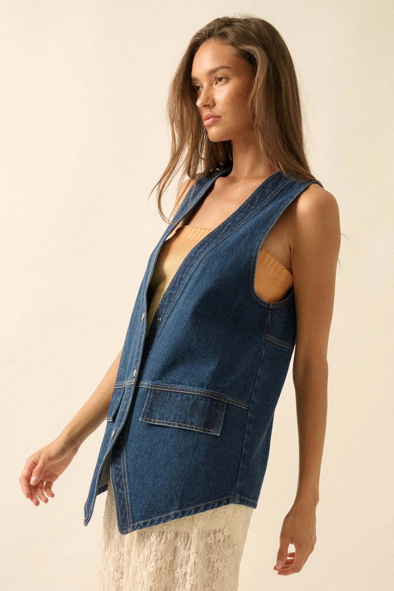 Days Go By Denim Snap-Front Vest - Image 8