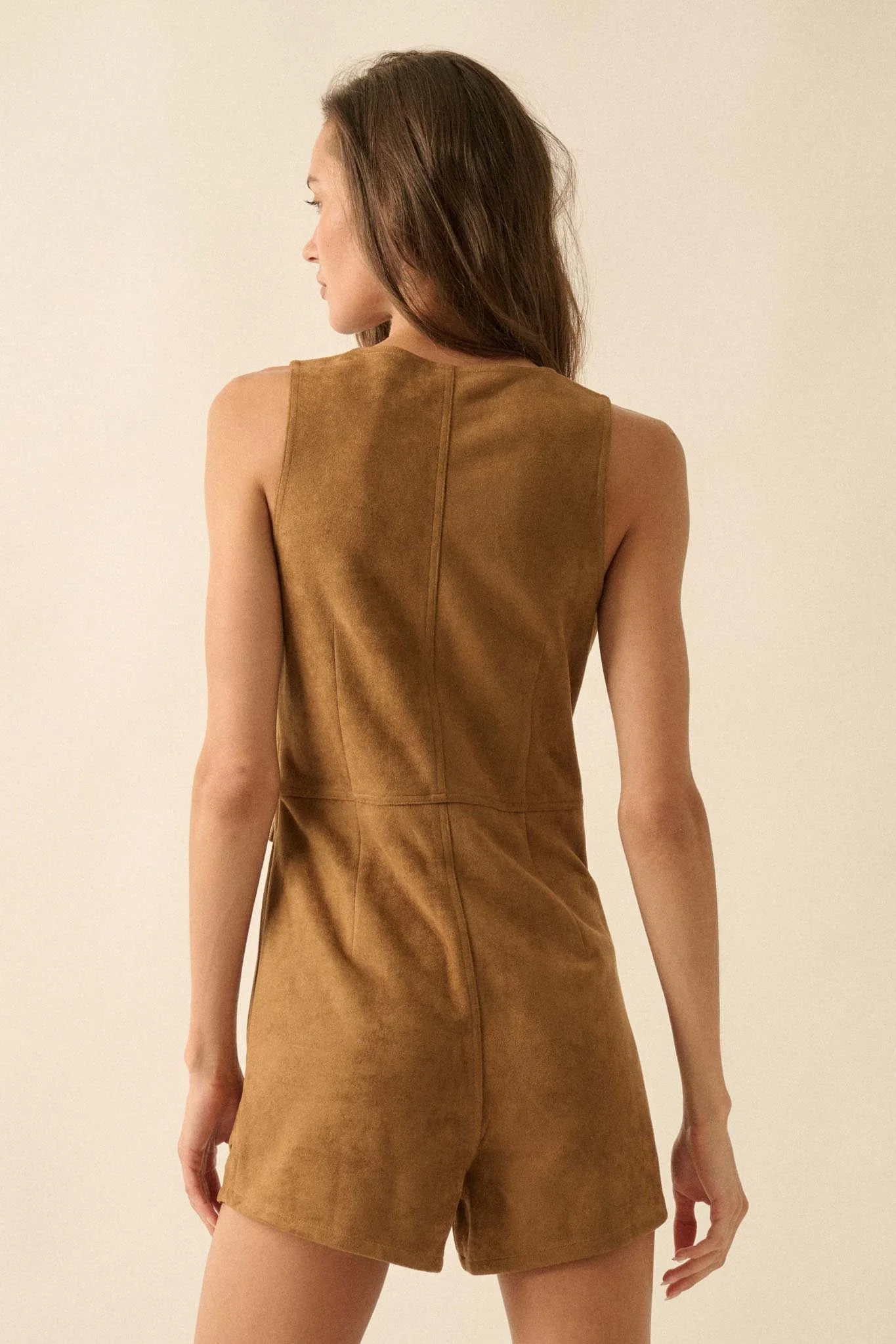 Days Like This Vegan Suede Sleeveless Vest Romper - Image 6