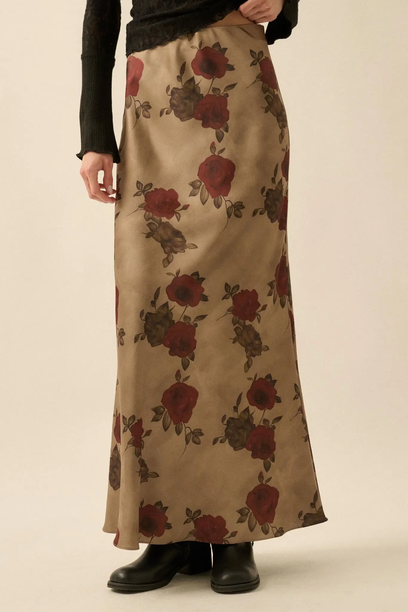 Days of Beauty Bias-Cut Floral Satin Maxi Skirt - Image 2