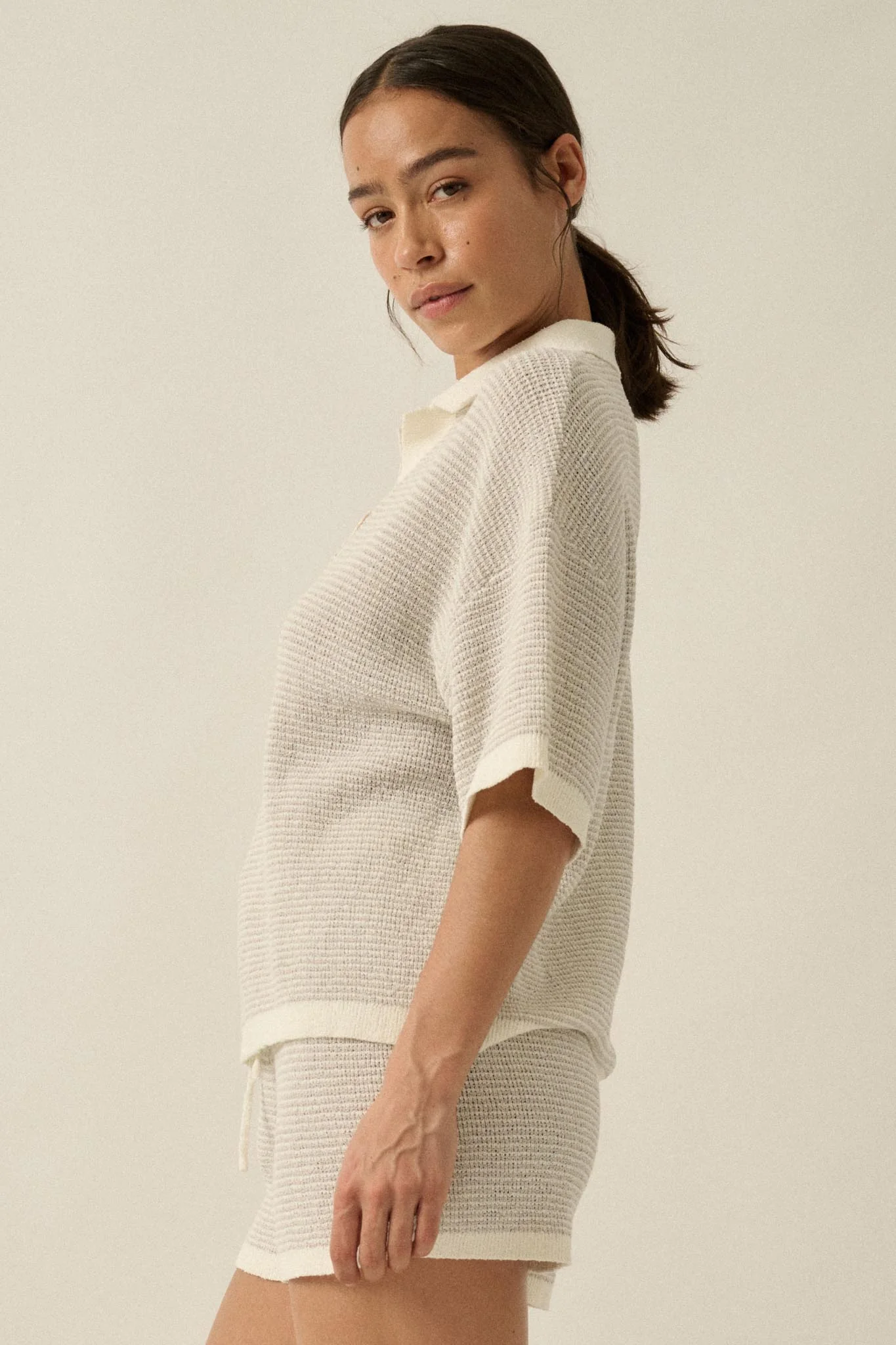 Days of Joy Striped Short-Sleeve Polo Sweater - Image 17