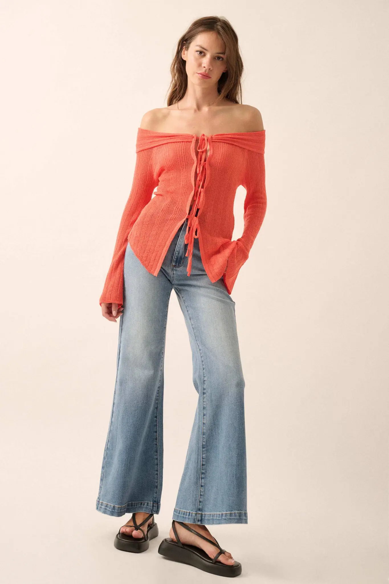 Dear Diary Off-Shoulder Tie-Front Cardigan - Image 12