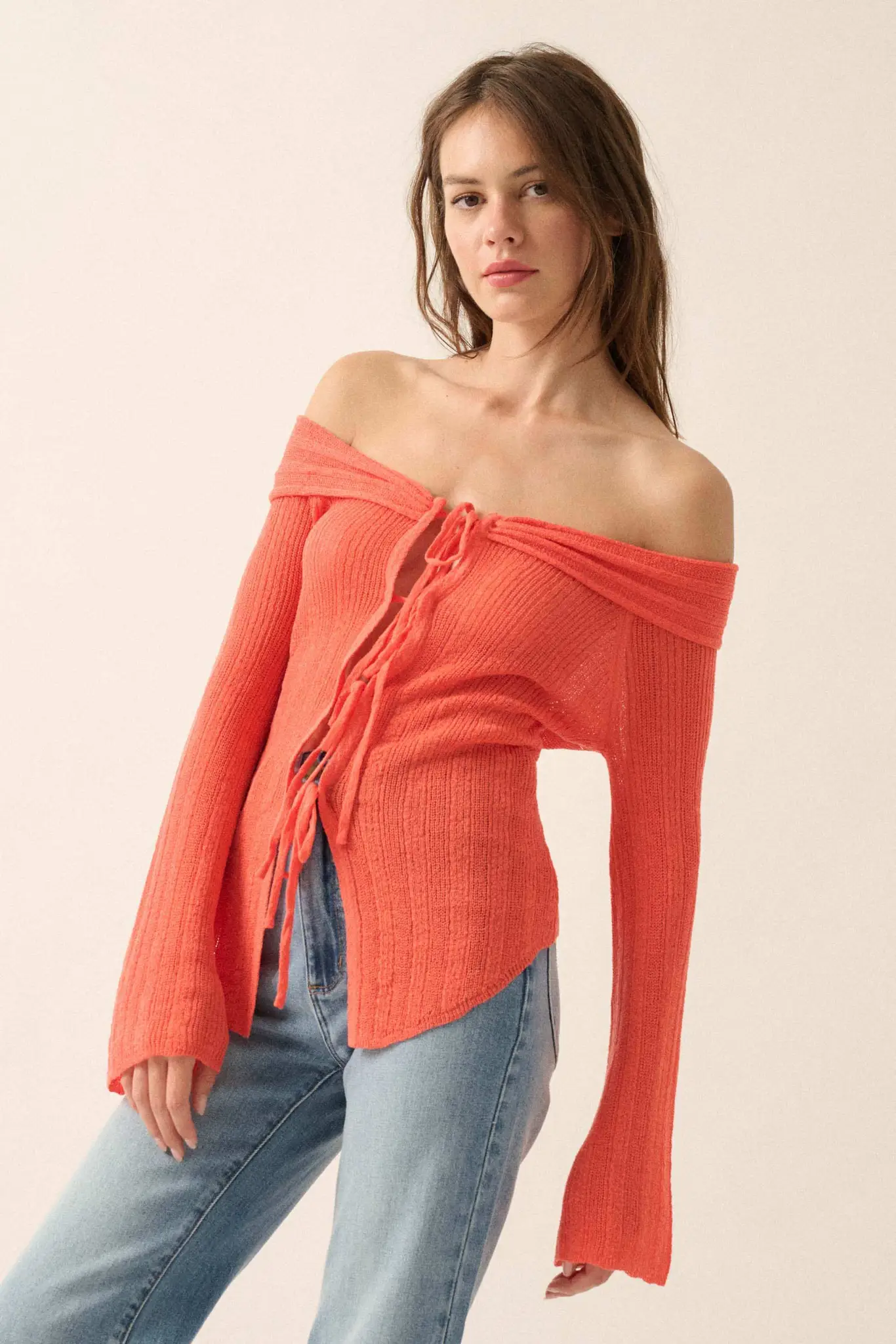 Dear Diary Off-Shoulder Tie-Front Cardigan - Image 14