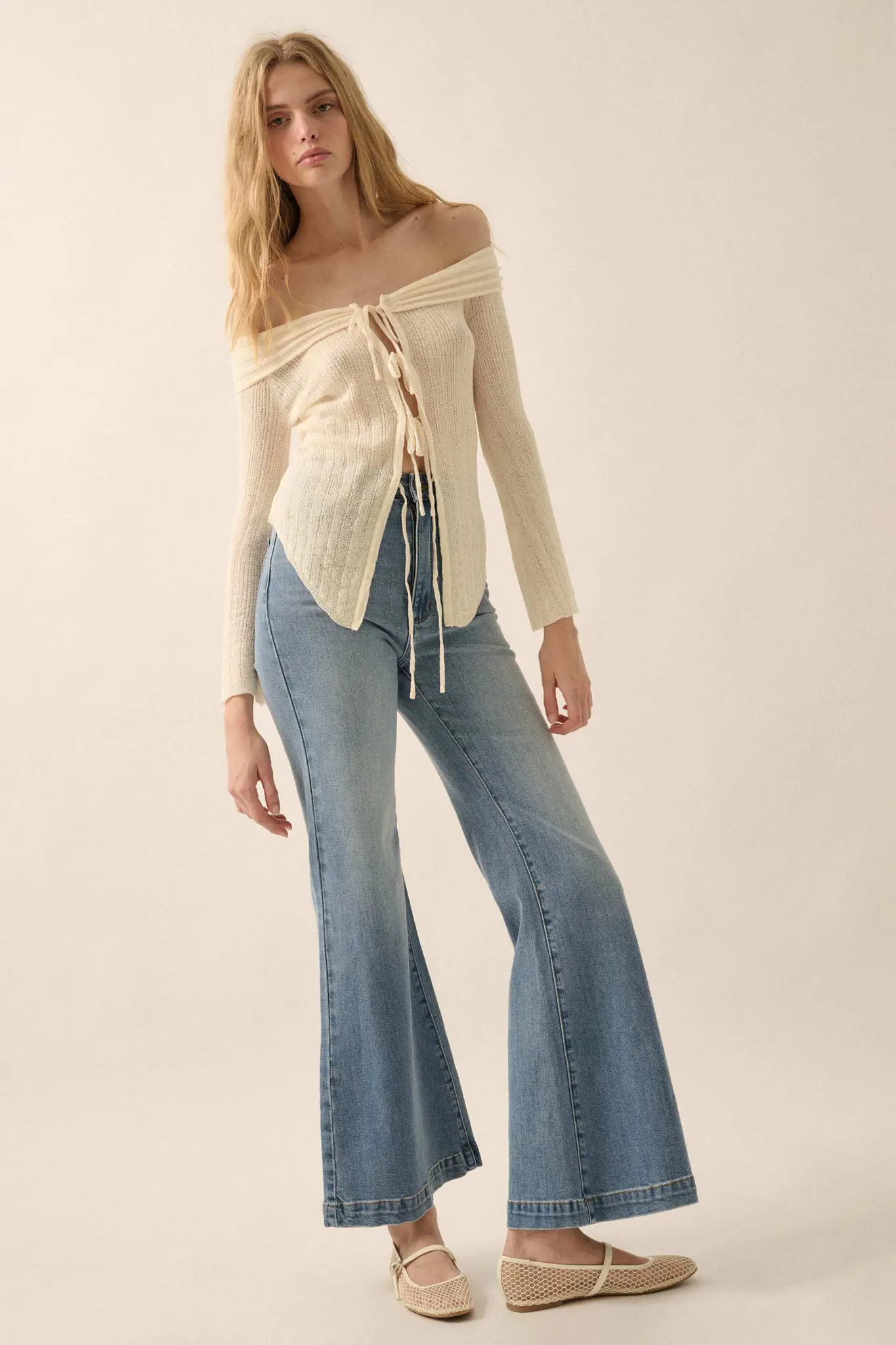Dear Diary Off-Shoulder Tie-Front Cardigan - Image 6