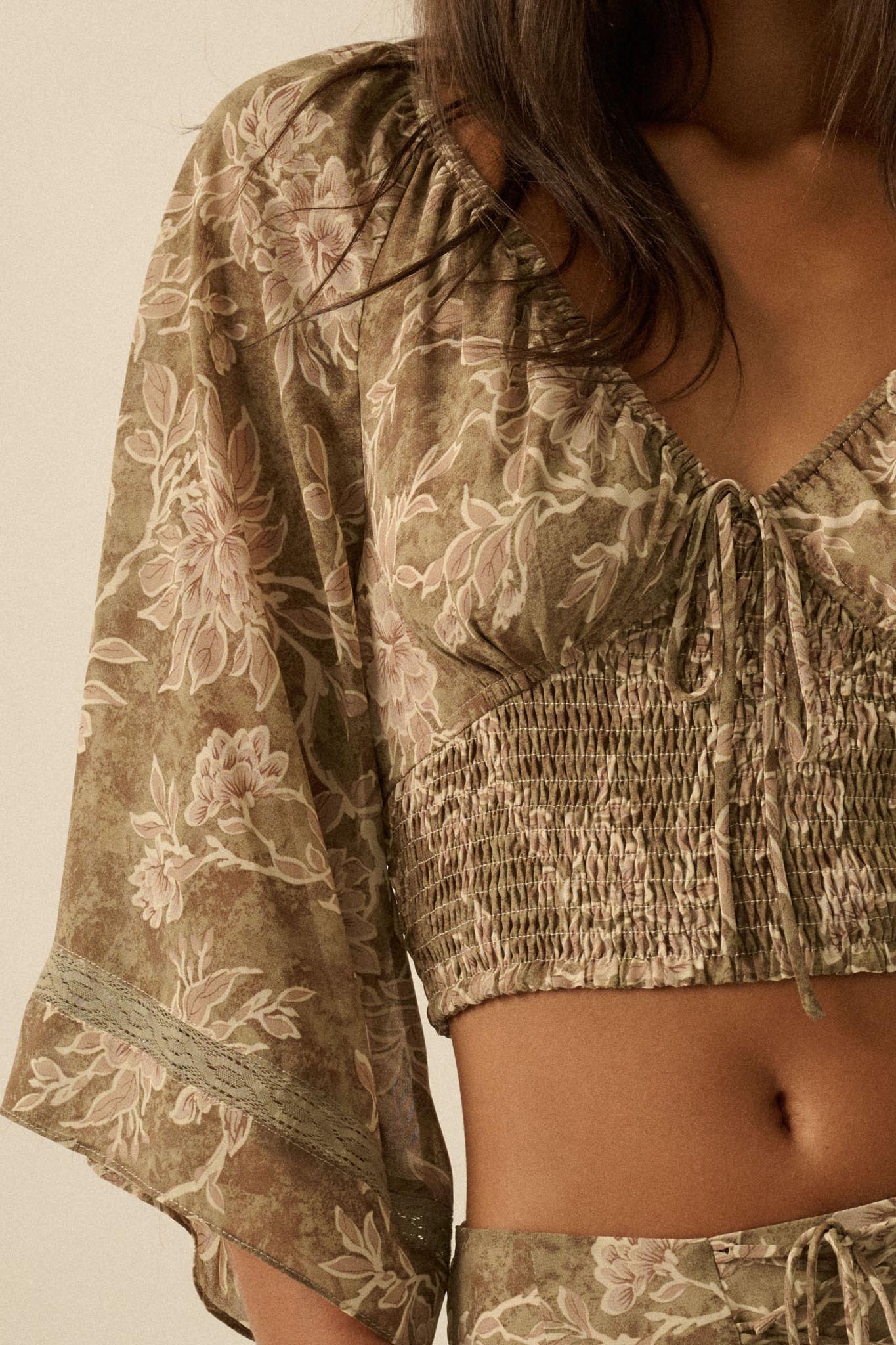 Dearest Love Floral Chiffon Cropped Peasant Top - Image 11