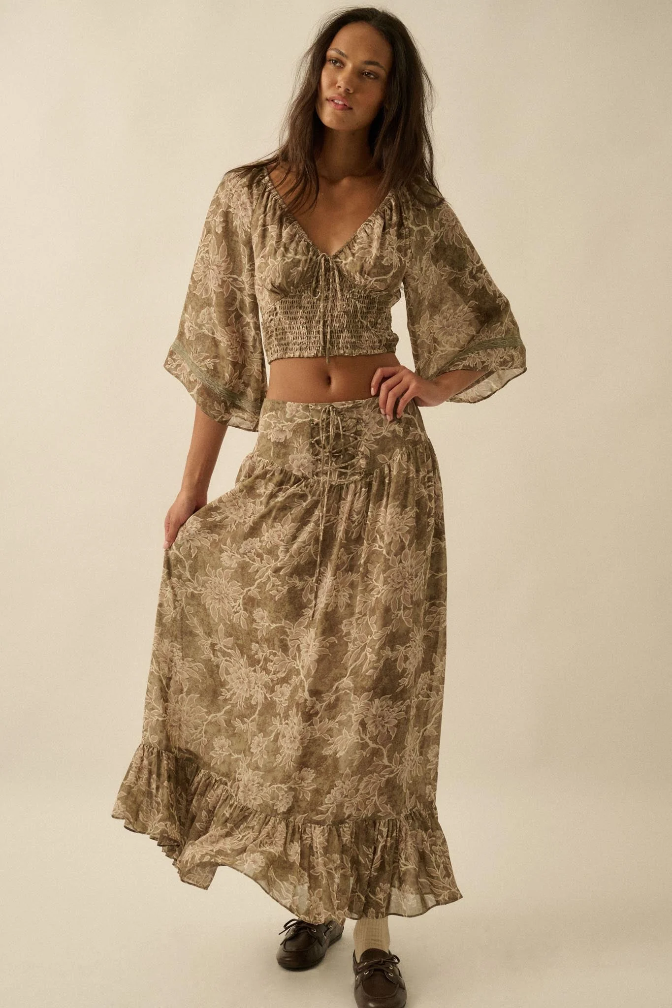 Dearest Love Floral Chiffon Cropped Peasant Top - Image 12