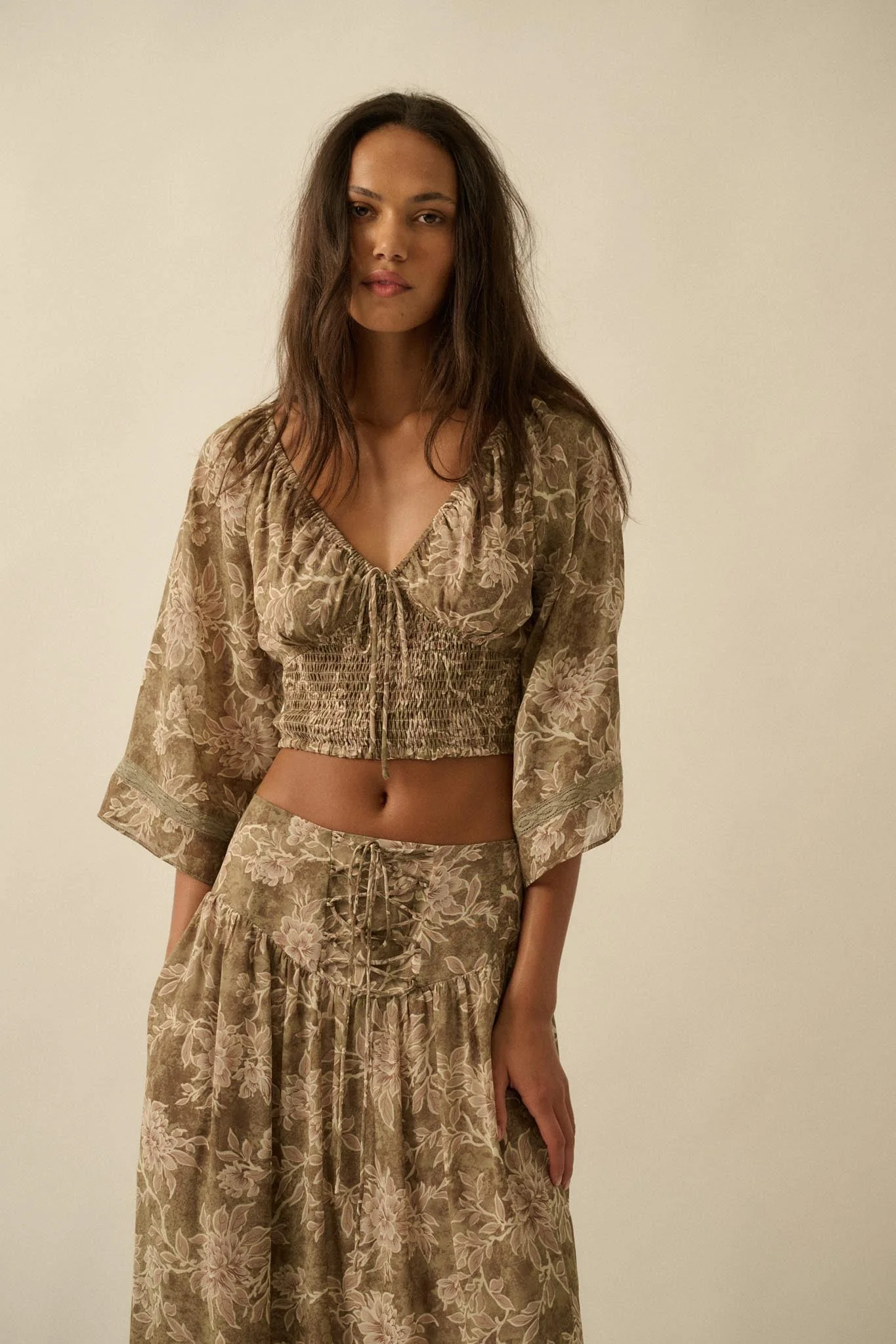 Dearest Love Floral Chiffon Cropped Peasant Top - Image 13