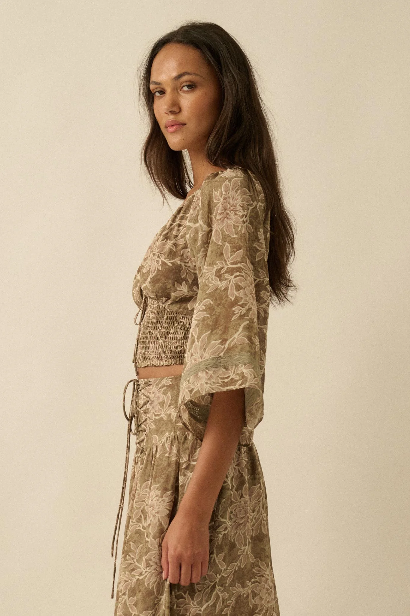 Dearest Love Floral Chiffon Cropped Peasant Top - Image 14