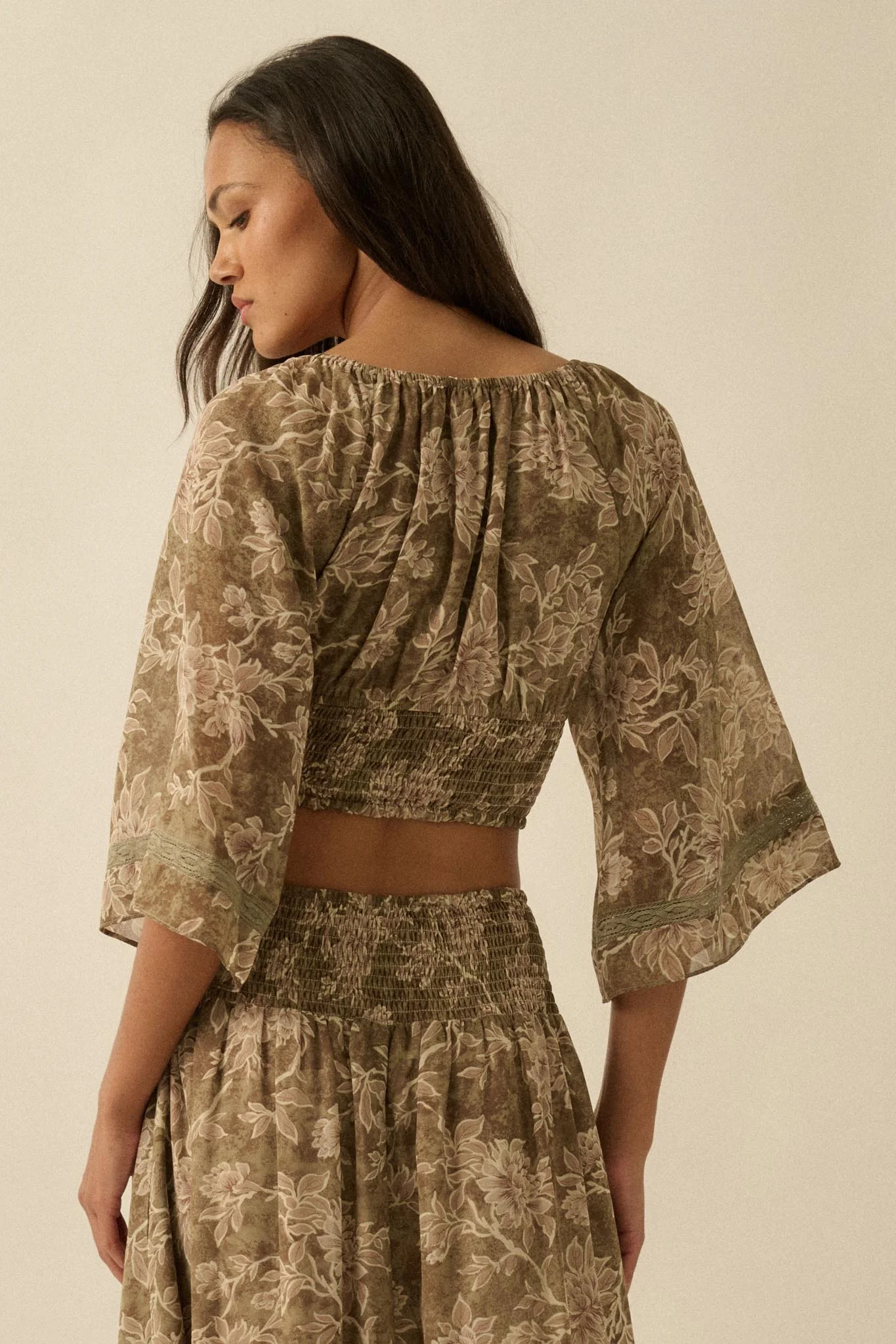 Dearest Love Floral Chiffon Cropped Peasant Top - Image 15