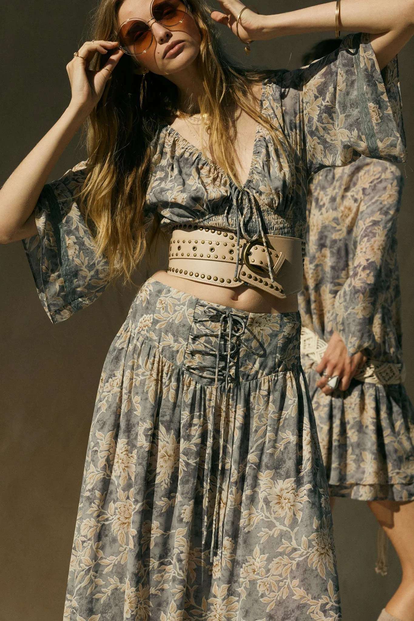 Dearest Love Floral Chiffon Cropped Peasant Top - Image 3